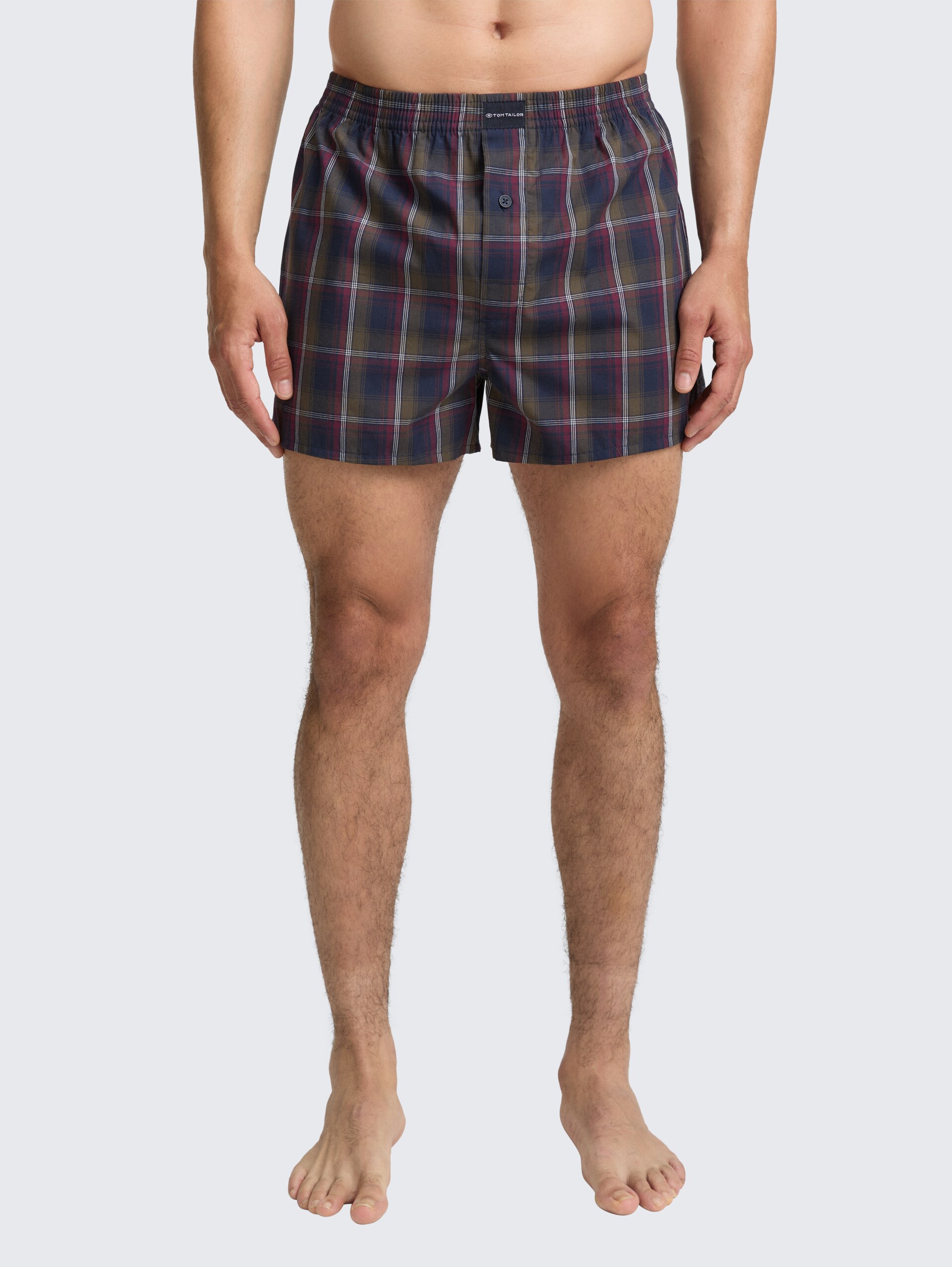 Kurze Boxershorts im 2er-Pack - blue-dark-check - Ausschnitt Model-Vorderansicht