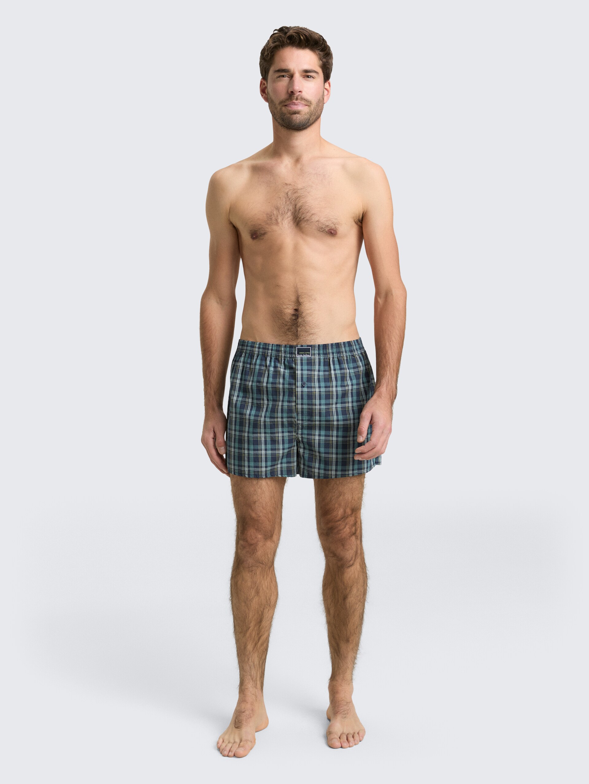 Boxershorts mit Karomuster im 2er-Pack - blue-medium-check - Model-Vorderansicht