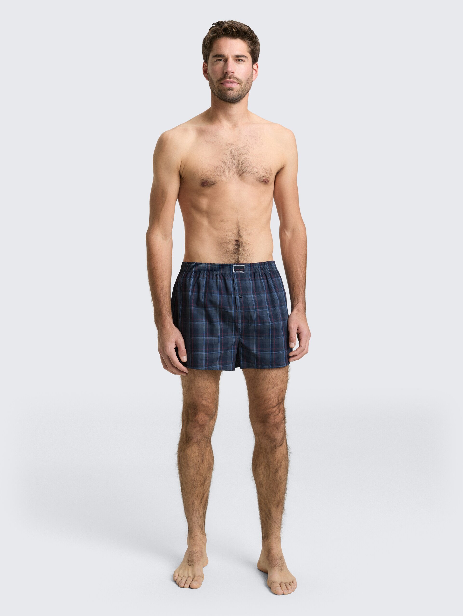 Boxershorts mit Karomuster im 2er-Pack - blue-dark-check - Model-Vorderansicht