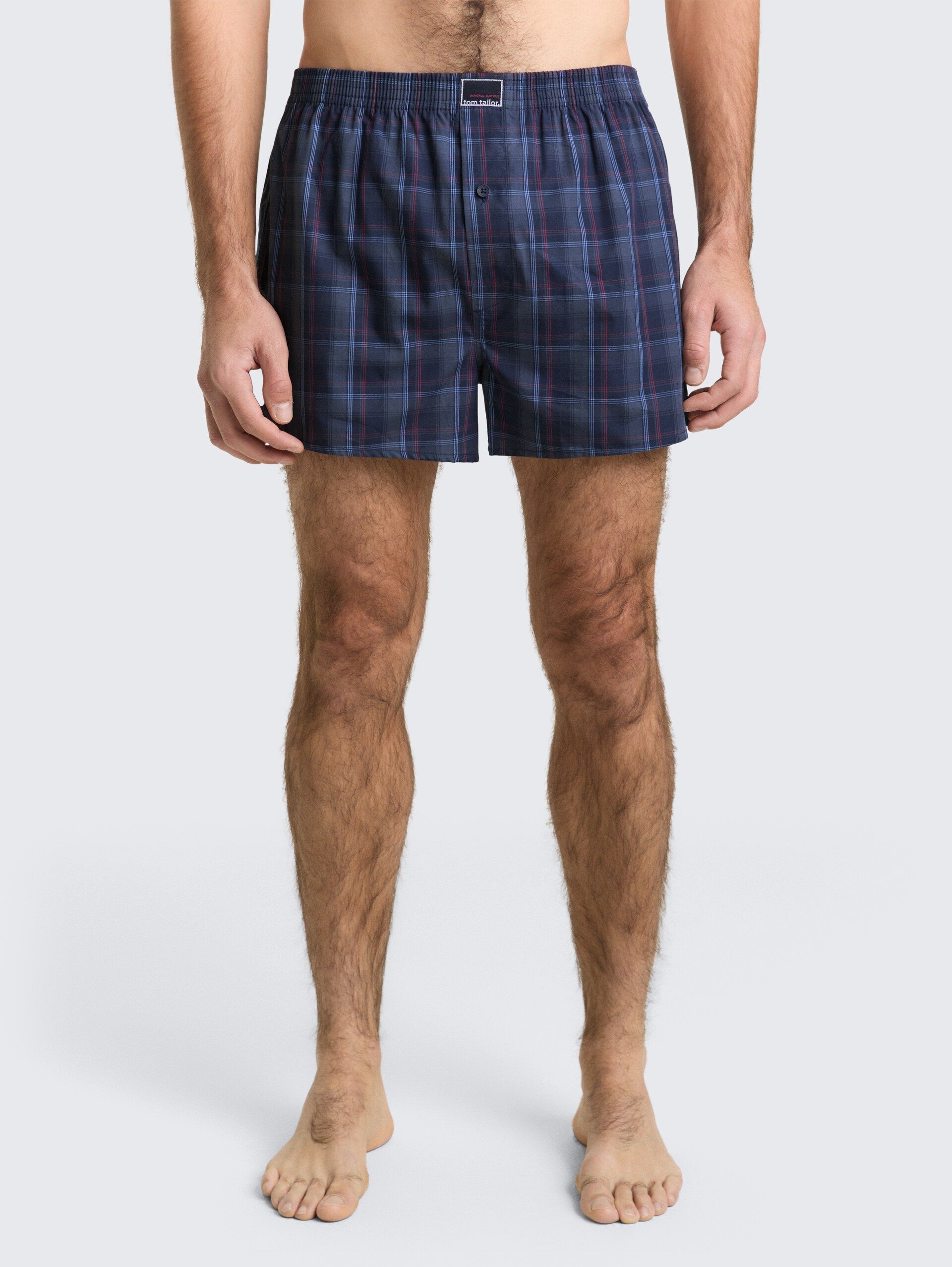 Boxershorts mit Karomuster im 2er-Pack - blue-dark-check - Ausschnitt Model-Vorderansicht