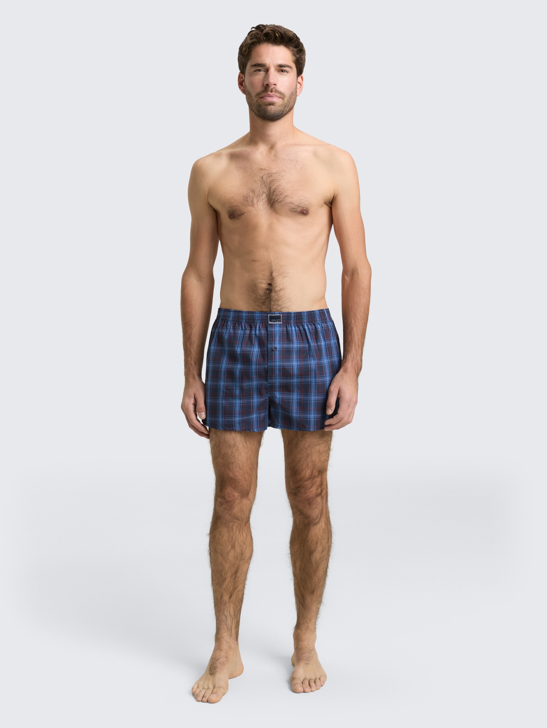 Boxer shorts with checked pattern in a pack of 2 - blue-dark-check - Model front view