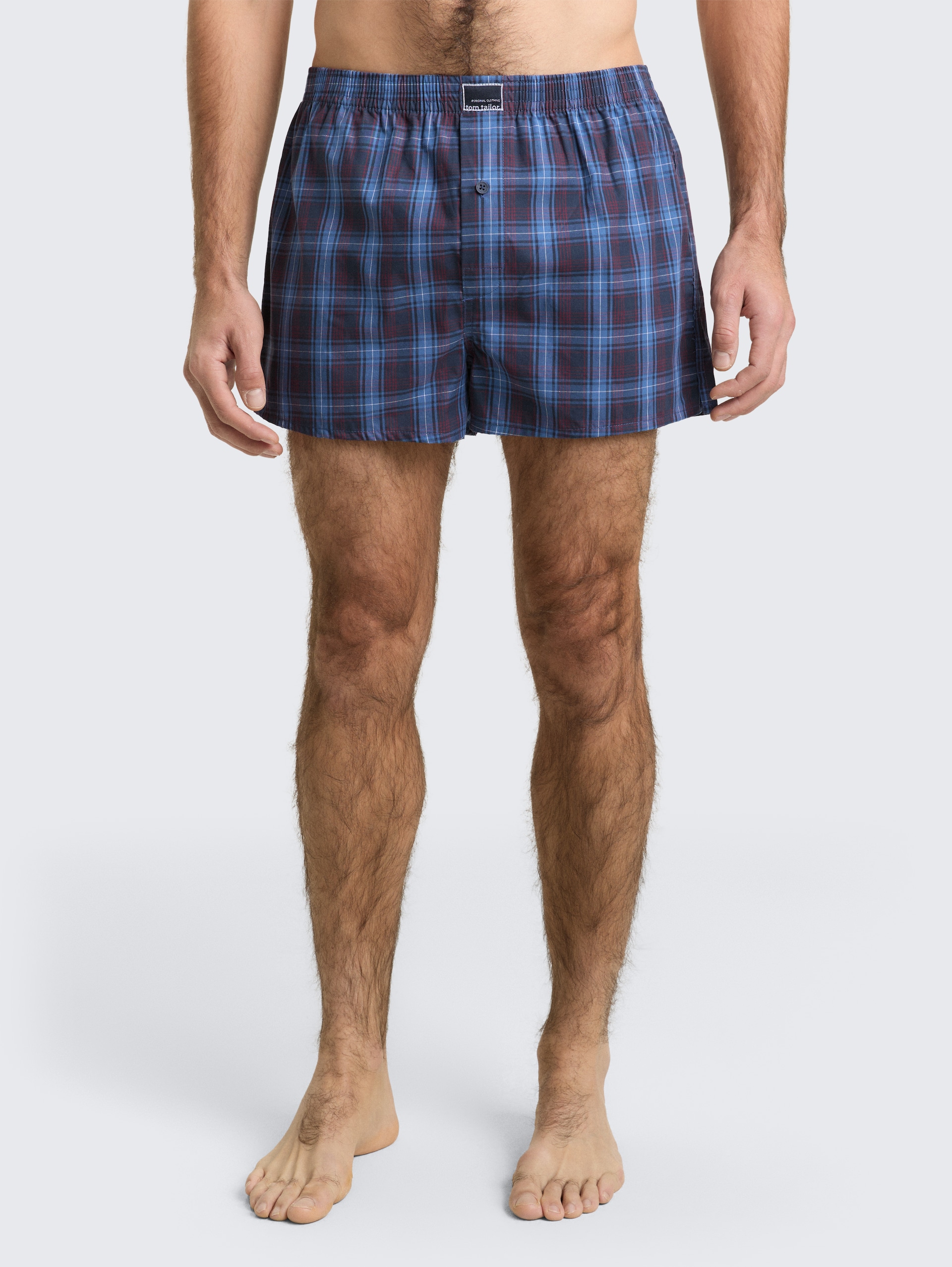 Boxer shorts with checked pattern in a pack of 2 - blue-dark-check - Neckline model front view