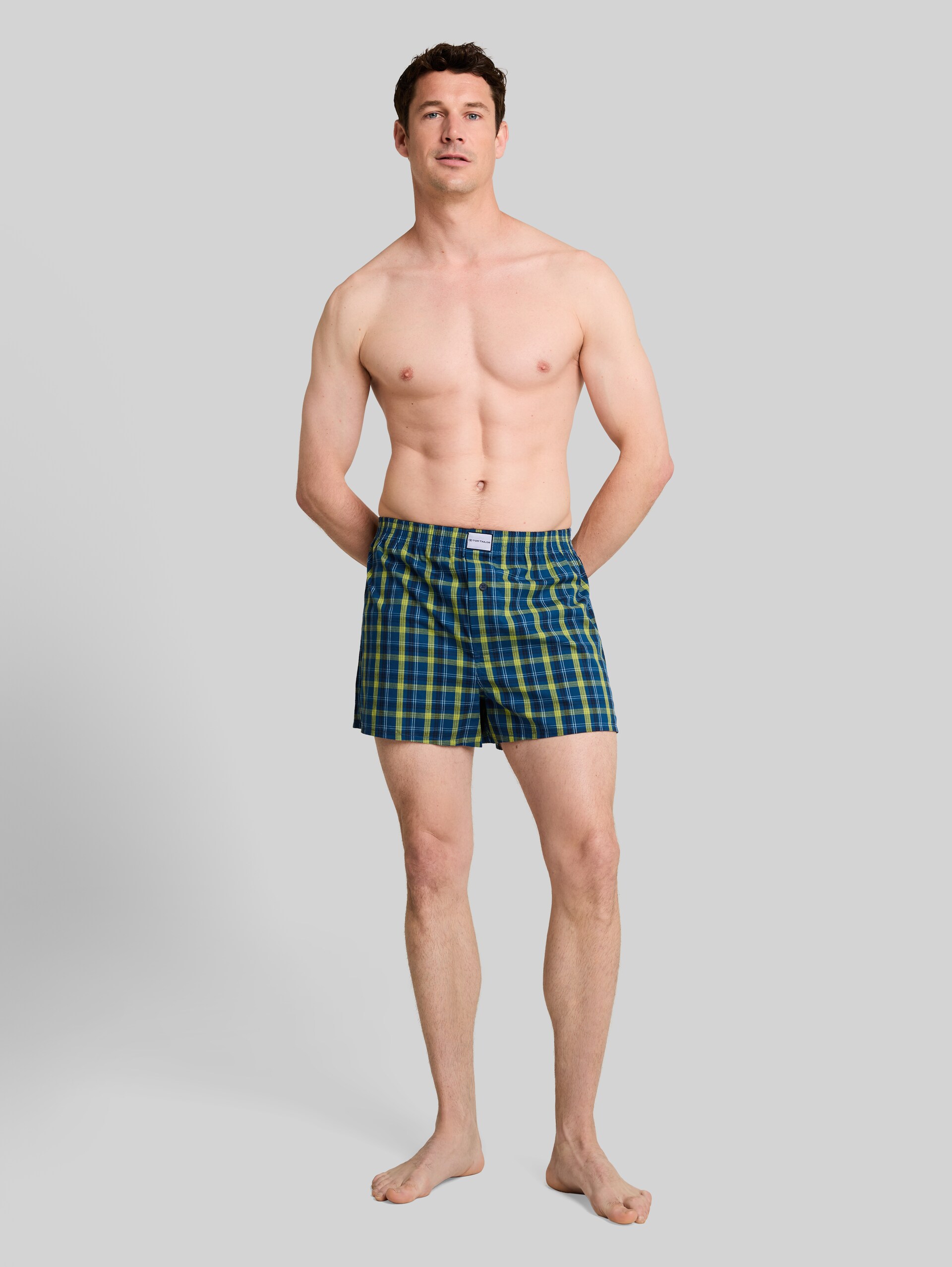Boxershorts met ruitjespatroon in een set van 2 - blue-medium-check - Model vooraanzicht