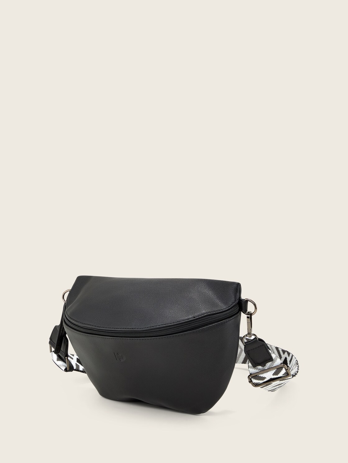 TTMENA M Umhängetasche mit gemustertem Webriemen - schwarz / black - seitliche Produkt-Ansicht 