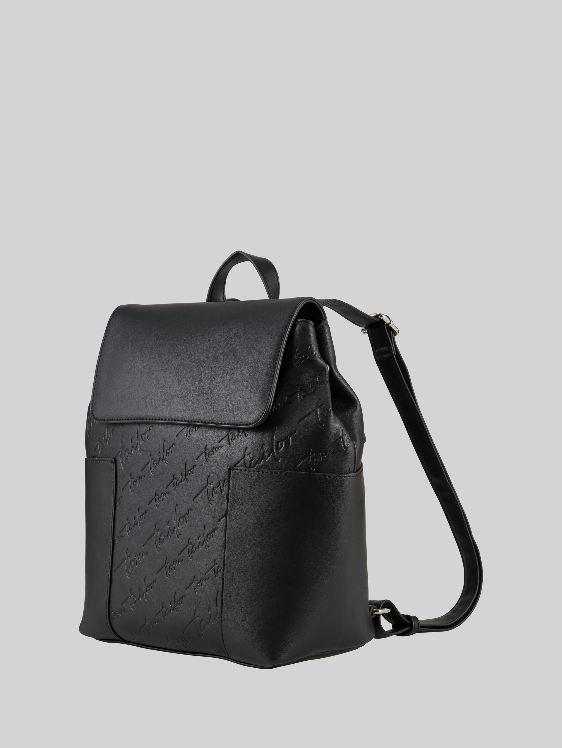 TTWENDI M backpack in faux leather with embossed logo - schwarz / black - side product view 