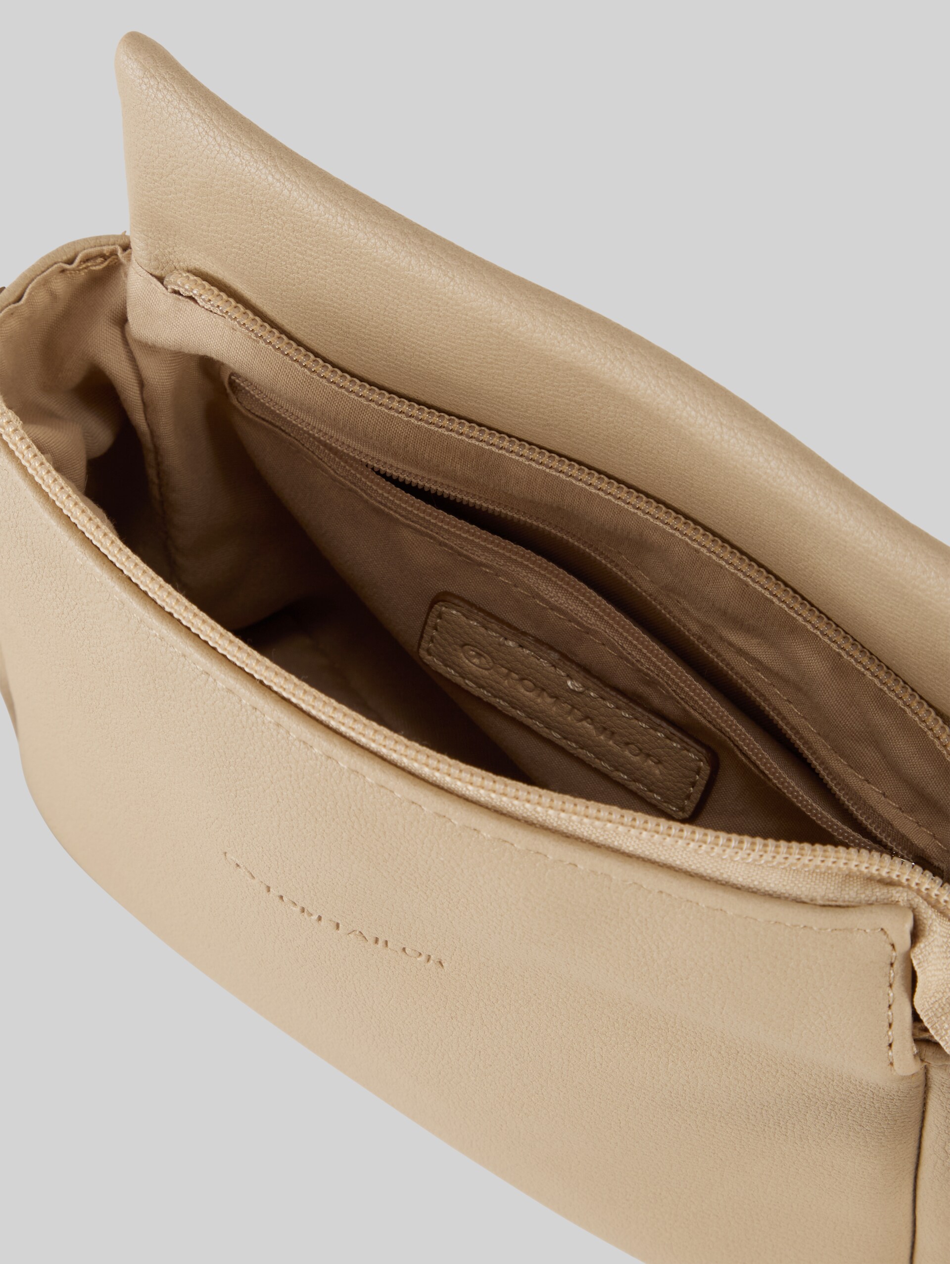 TTRELLA S shoulder bag with small flap and embossed logo - taupe / taupe - side product view 