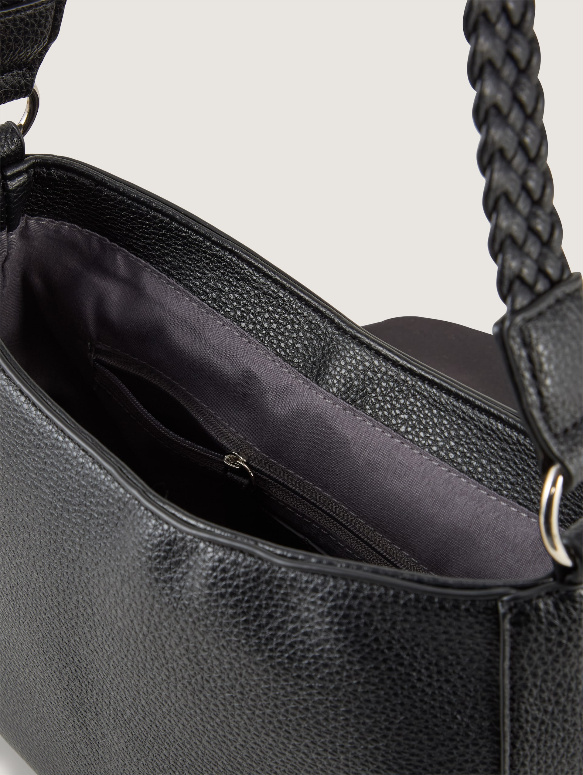 TTNEDA Schultertasche mit Flecht-Detail - schwarz / black - seitliche Produkt-Ansicht 