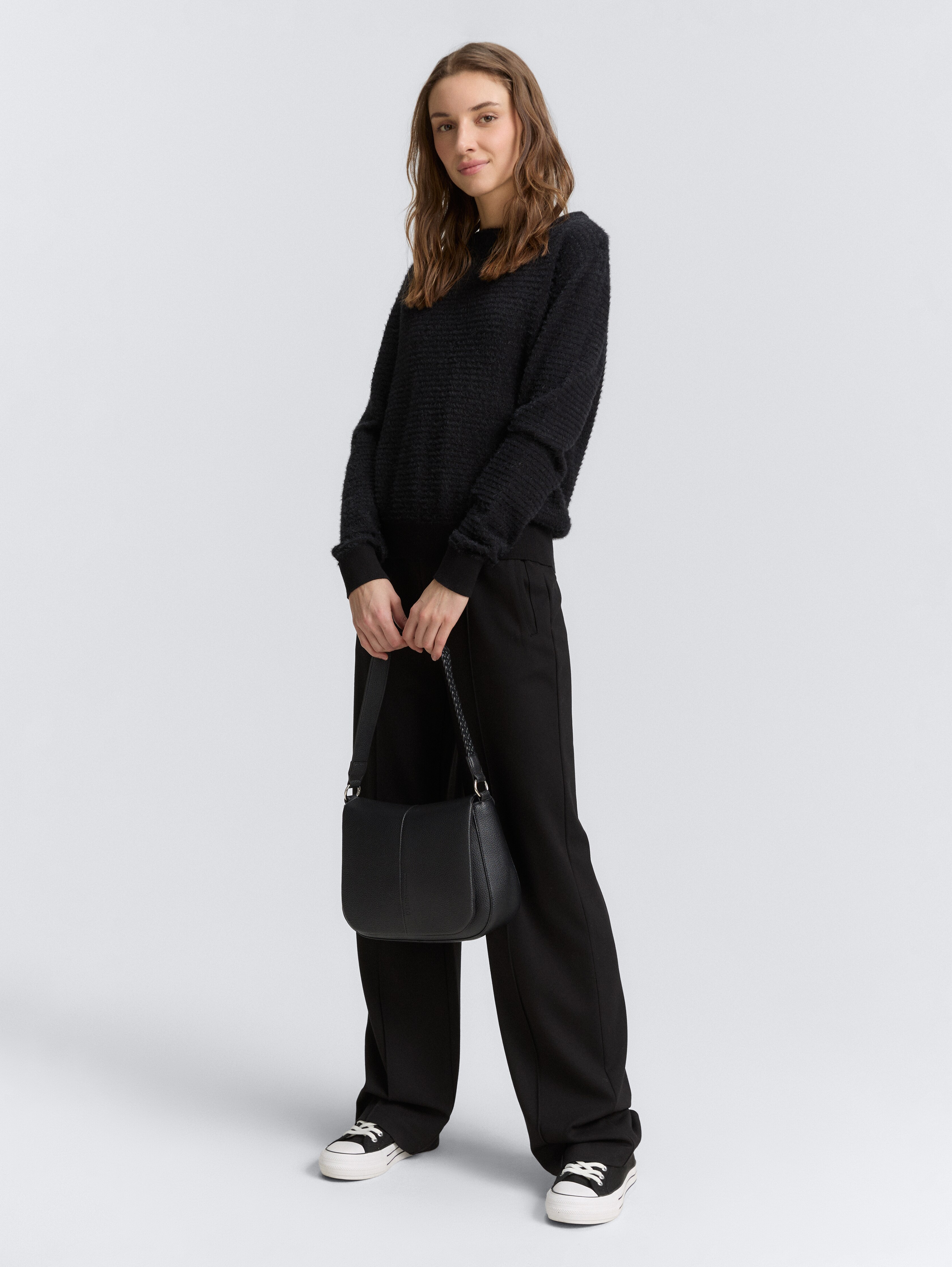 TTNEDA Schultertasche mit Flecht-Detail von Denim Female, schwarz / black