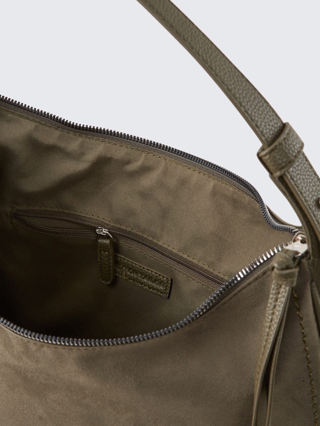 TTLYSA M Schultertasche in Velourleder-Optik - khaki / khaki - seitliche Produkt-Ansicht 