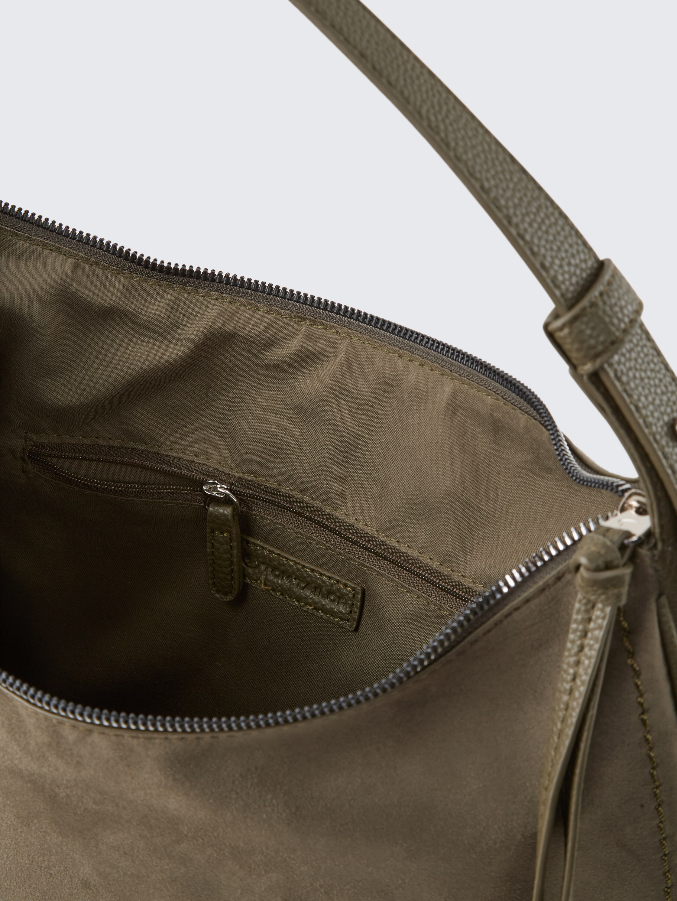 TTLYSA M Schultertasche in Velourleder-Optik - khaki / khaki - seitliche Produkt-Ansicht 