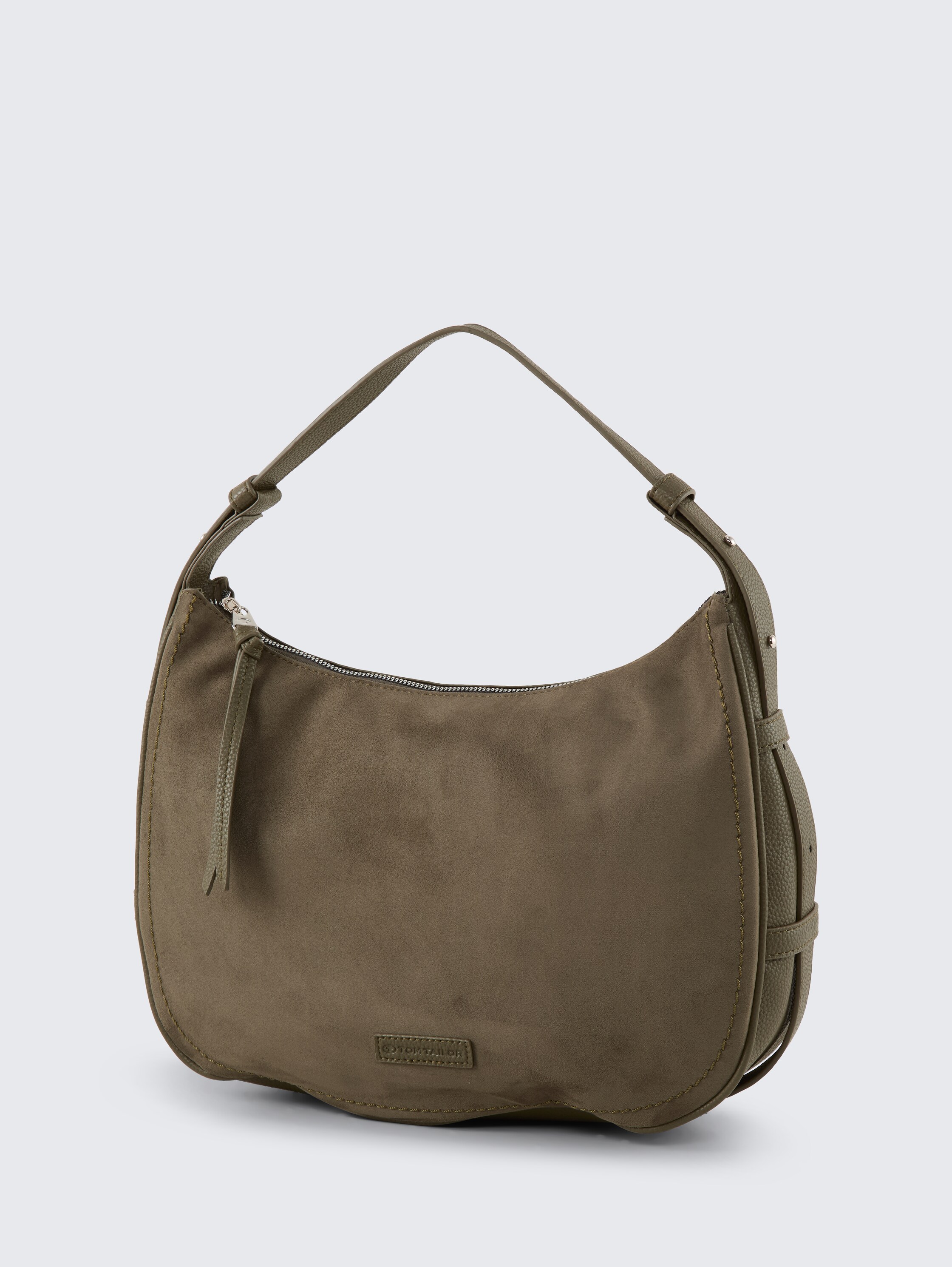 TTLYSA M Schultertasche in Velourleder-Optik - khaki / khaki - seitliche Produkt-Ansicht 