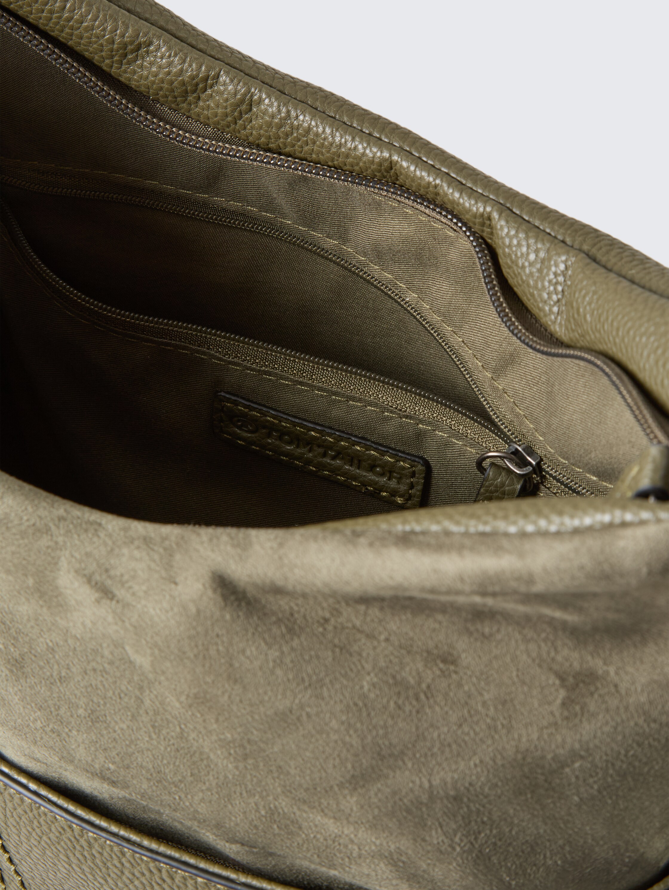 TTMIHA M schoudertas met materiaalmix - khaki / khaki - zijaanzicht product 