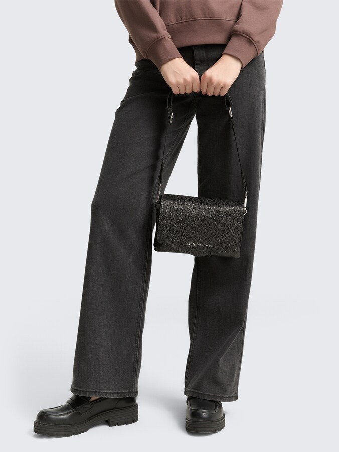 TTQUINN S schoudertas in glitterlook door Denim Female, metallic black