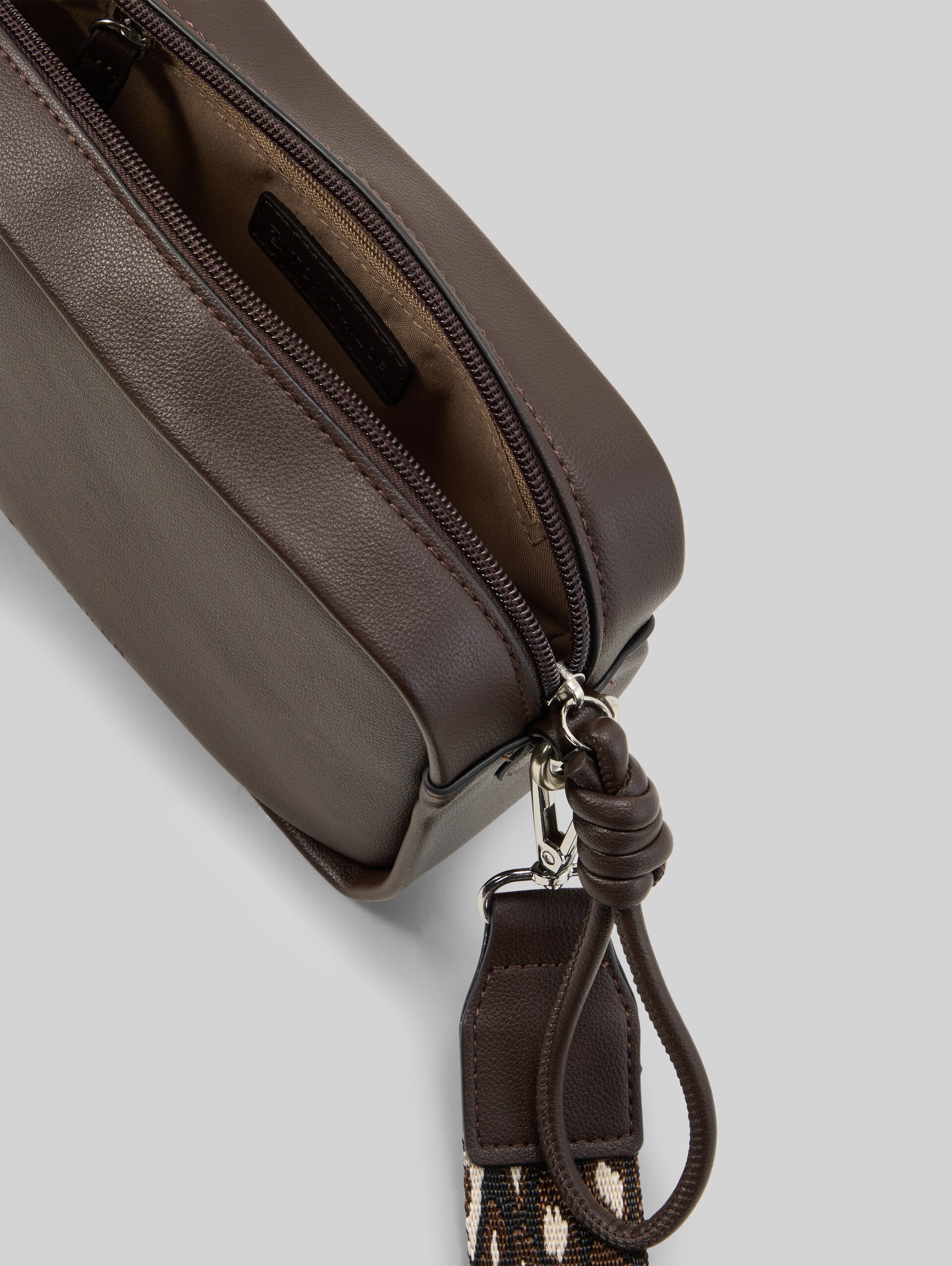 TTTATIANA schoudertas met geweven riem met patroon - dark brown - zijaanzicht product 