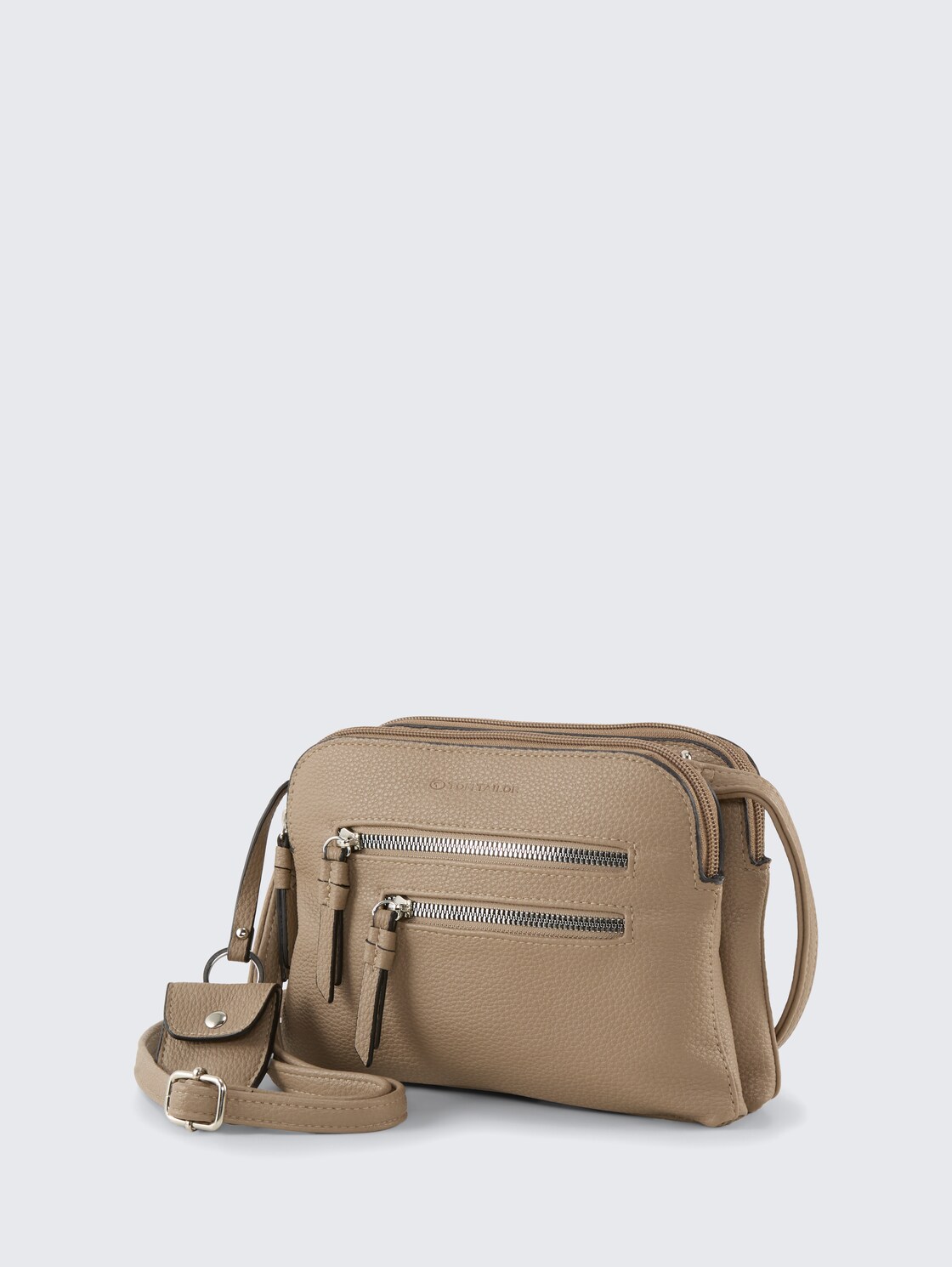 TTWINONA S Umhängetasche mit Reißverschluss-Details - taupe / taupe - seitliche Produkt-Ansicht 