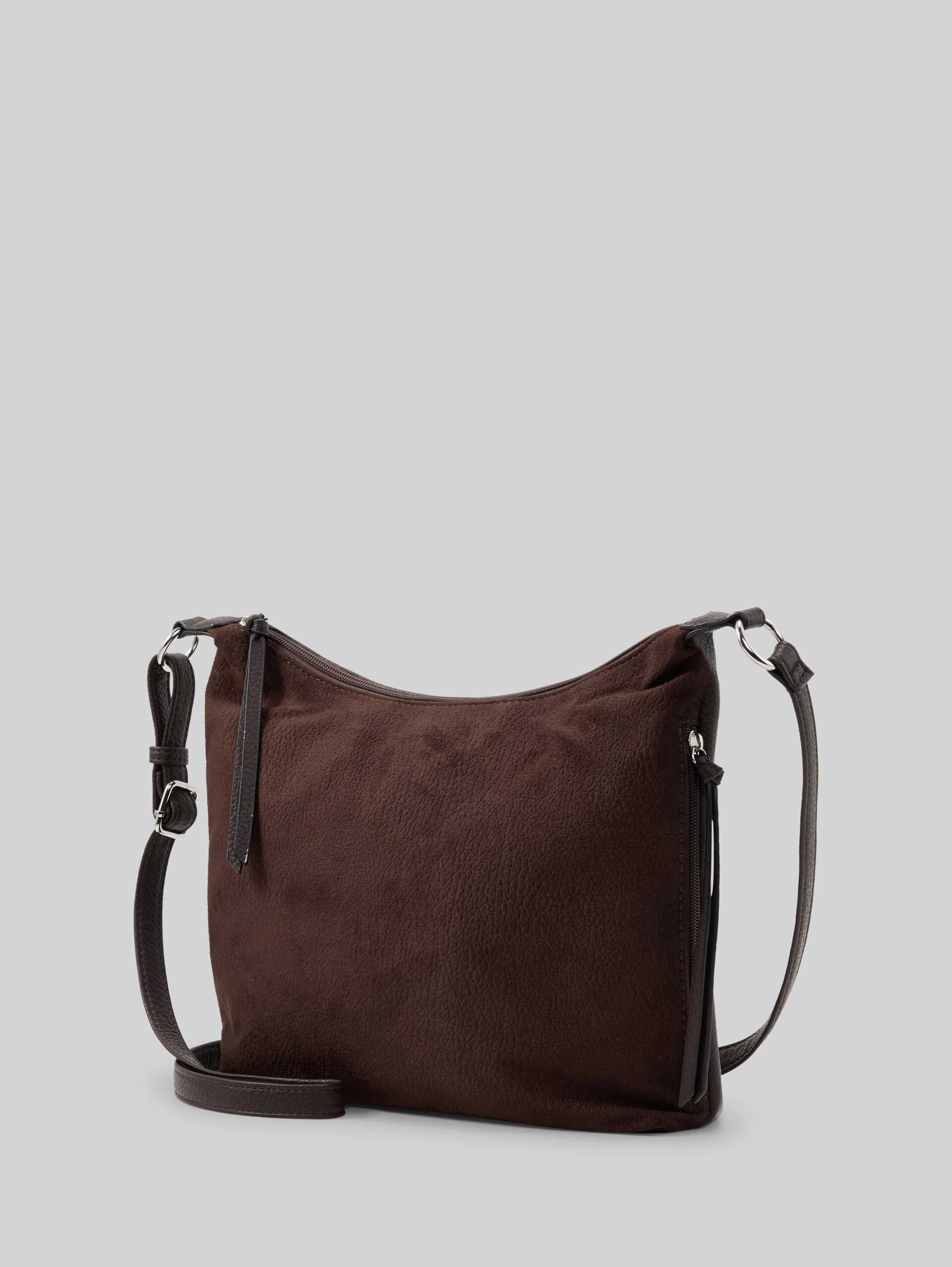 TTAIANA M schoudertas in suède-look - dark brown - zijaanzicht product 