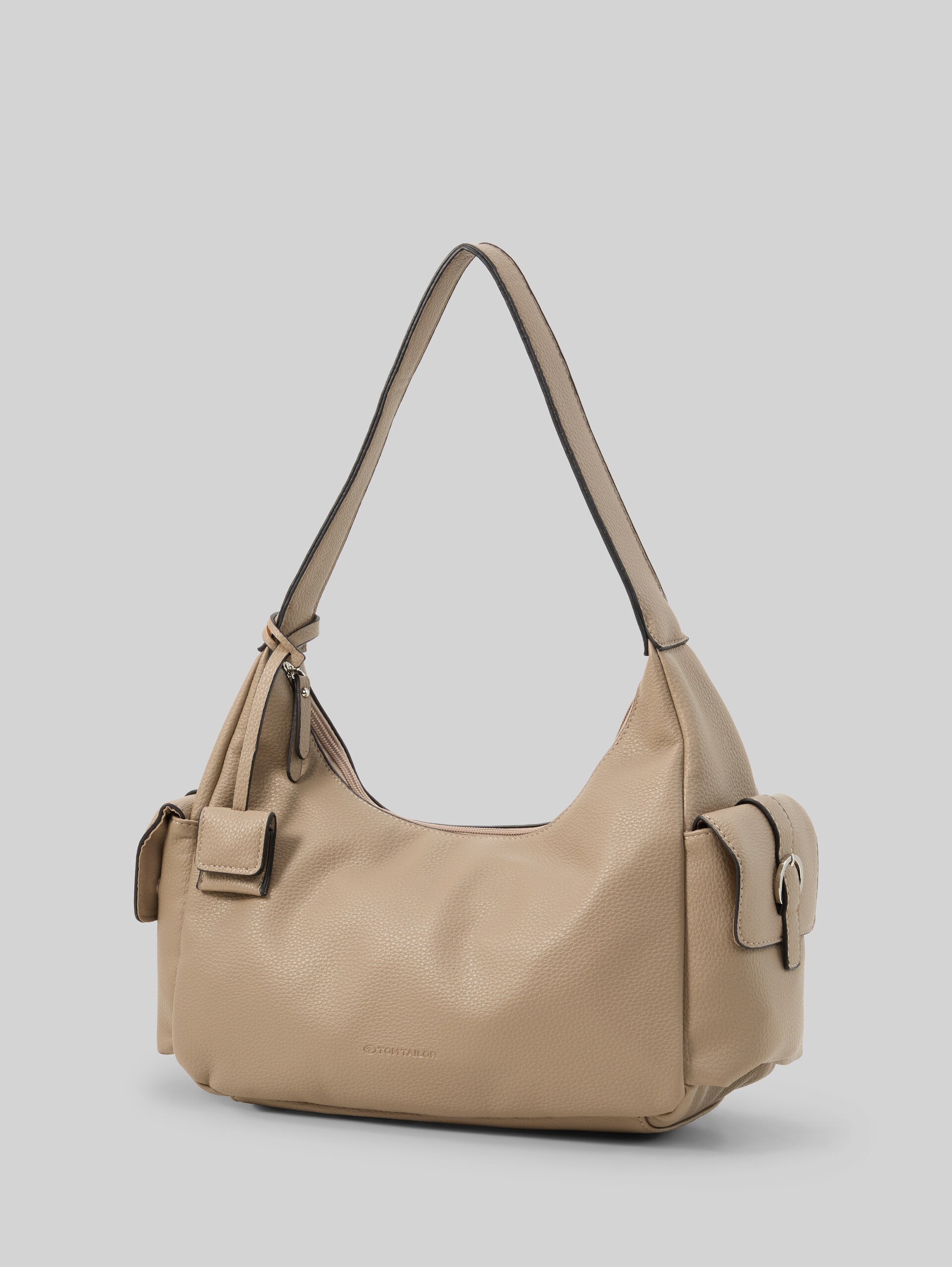 TTCHARIS M schoudertas met hangertje - taupe / taupe - zijaanzicht product 