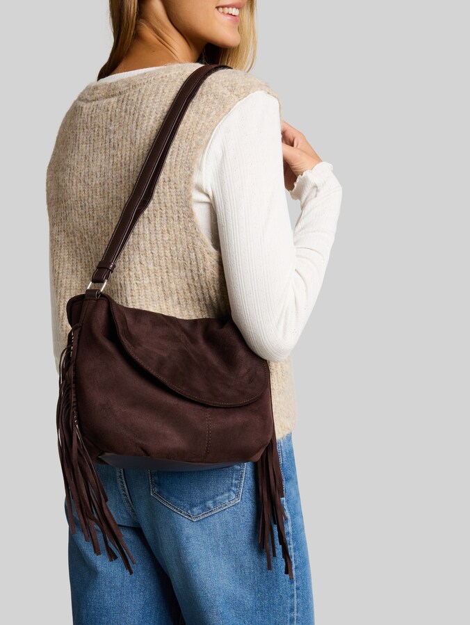 TTDEYANIRA tas met omslag en franjes door Denim Female, dark brown