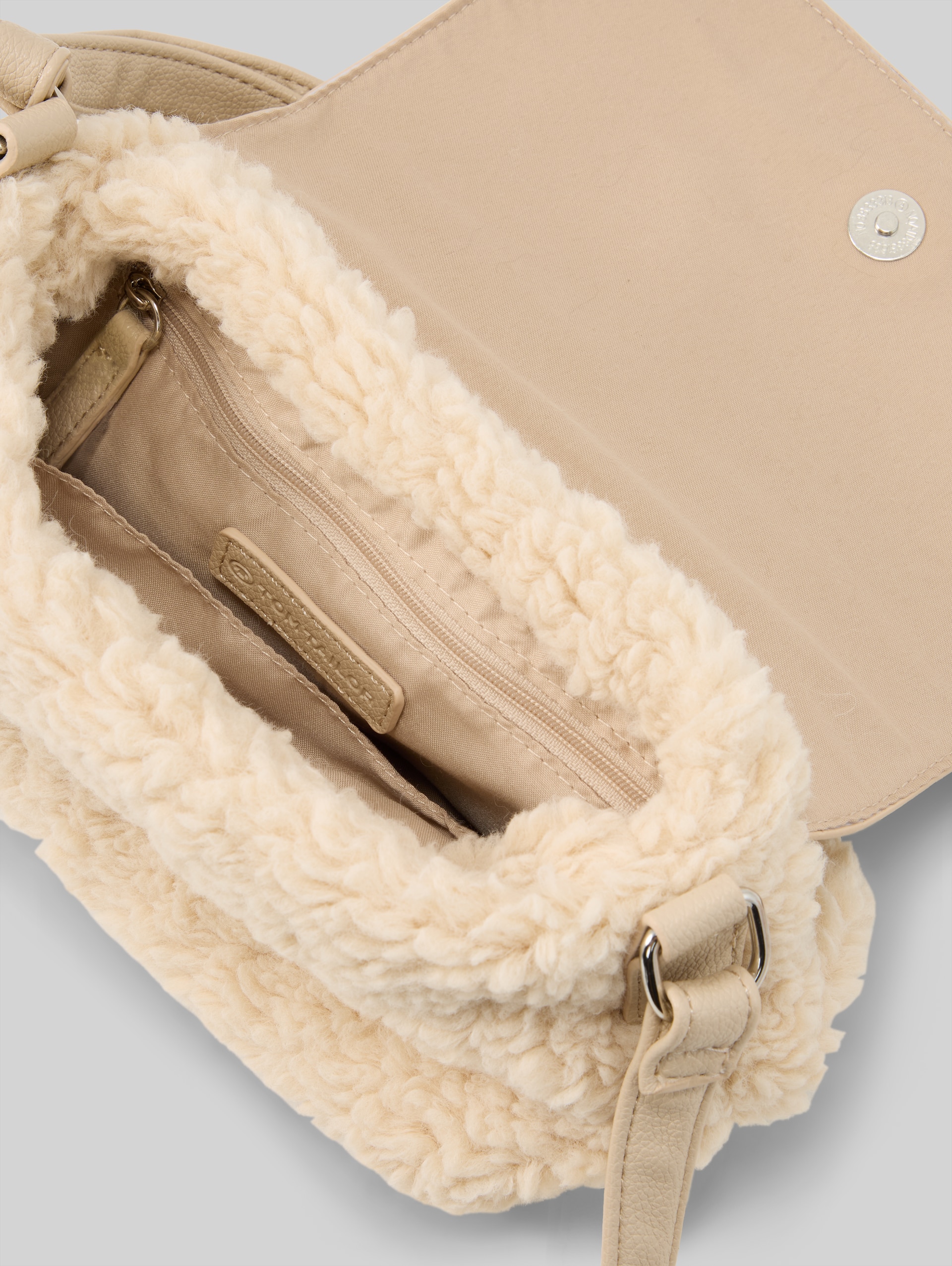 TTZELINA S schoudertas met teddybont - beige / beige - zijaanzicht product 