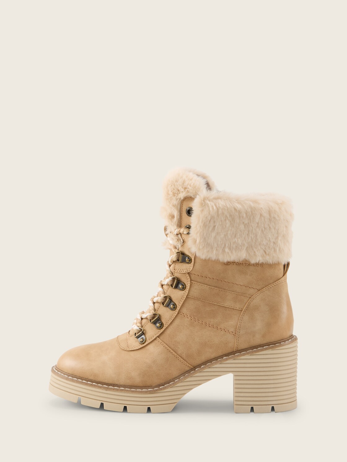 Gefütterte Stiefeletten mit Block-Absatz - sand - seitliche Produkt-Ansicht