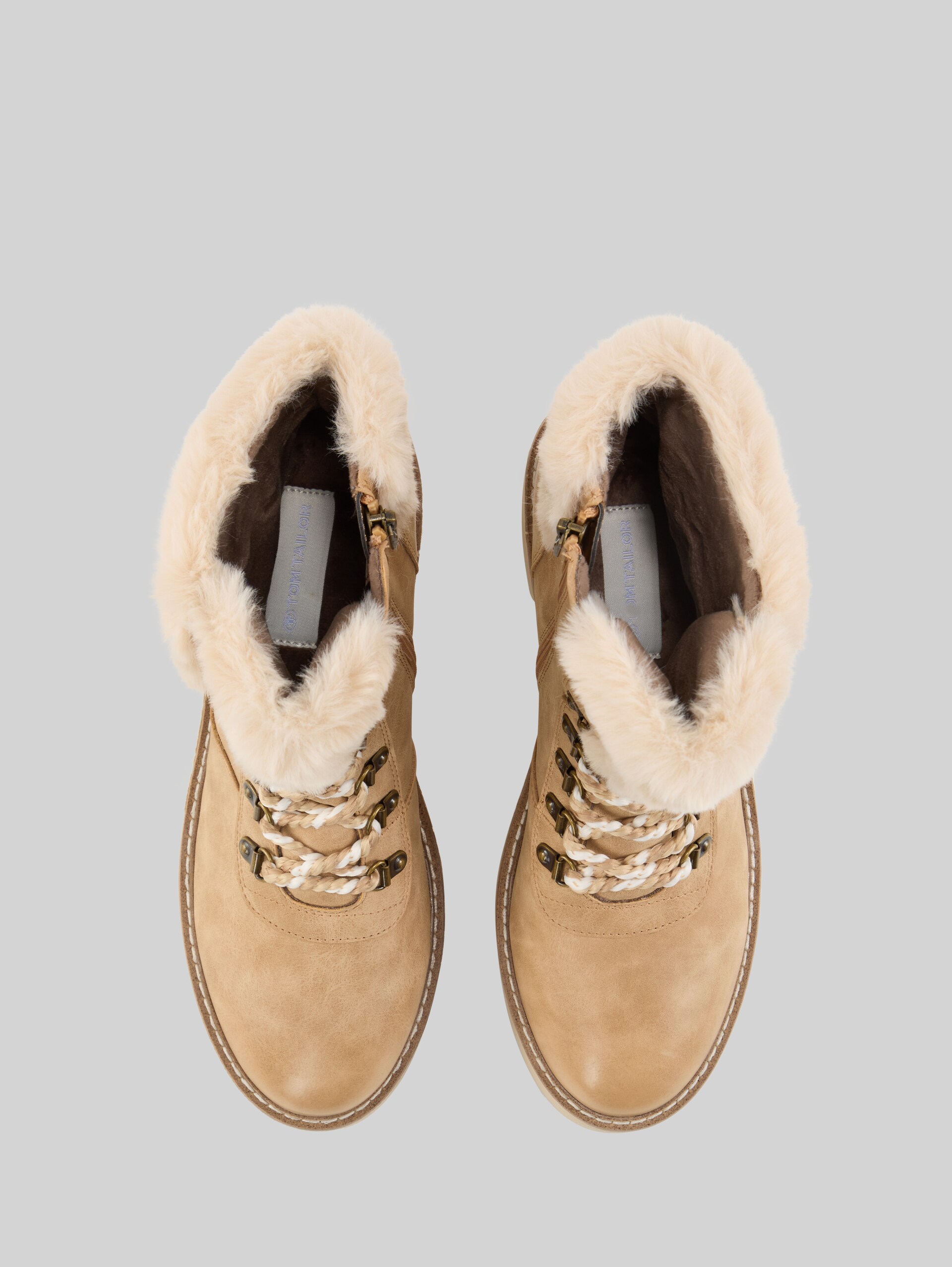 Padded ankle boots with block heels - sand - Product view from top 