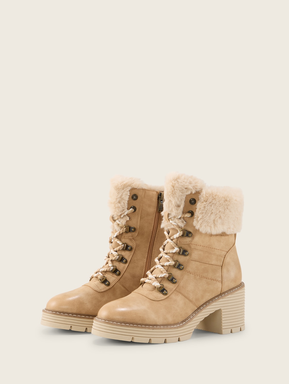 Gefütterte Stiefeletten mit Block-Absatz - sand - seitliche Produkt-Ansicht