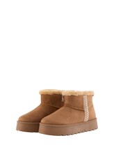 Geselecteerd, Gevoerde sneeuw enkellaarsjes met plateauzool door Tom Tailor, beige