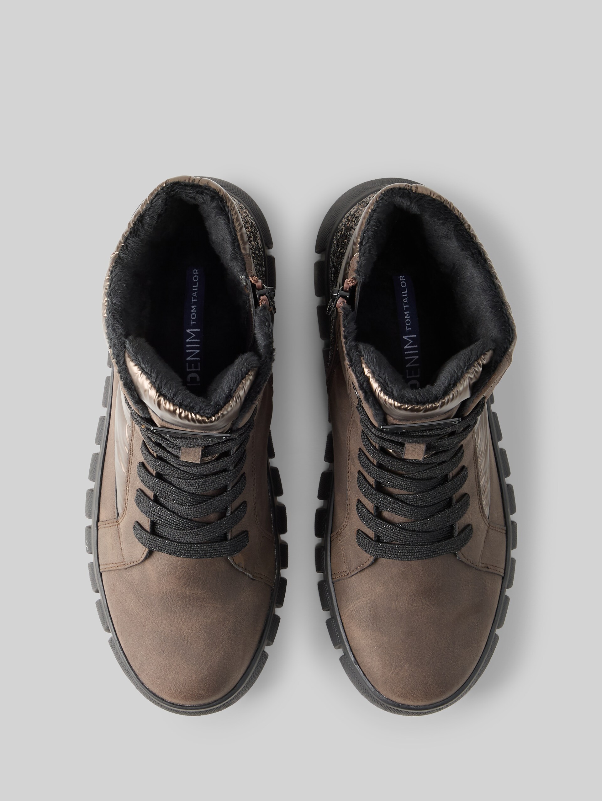 Bottines en mélange de matières - mokka - Vue du produit du haut