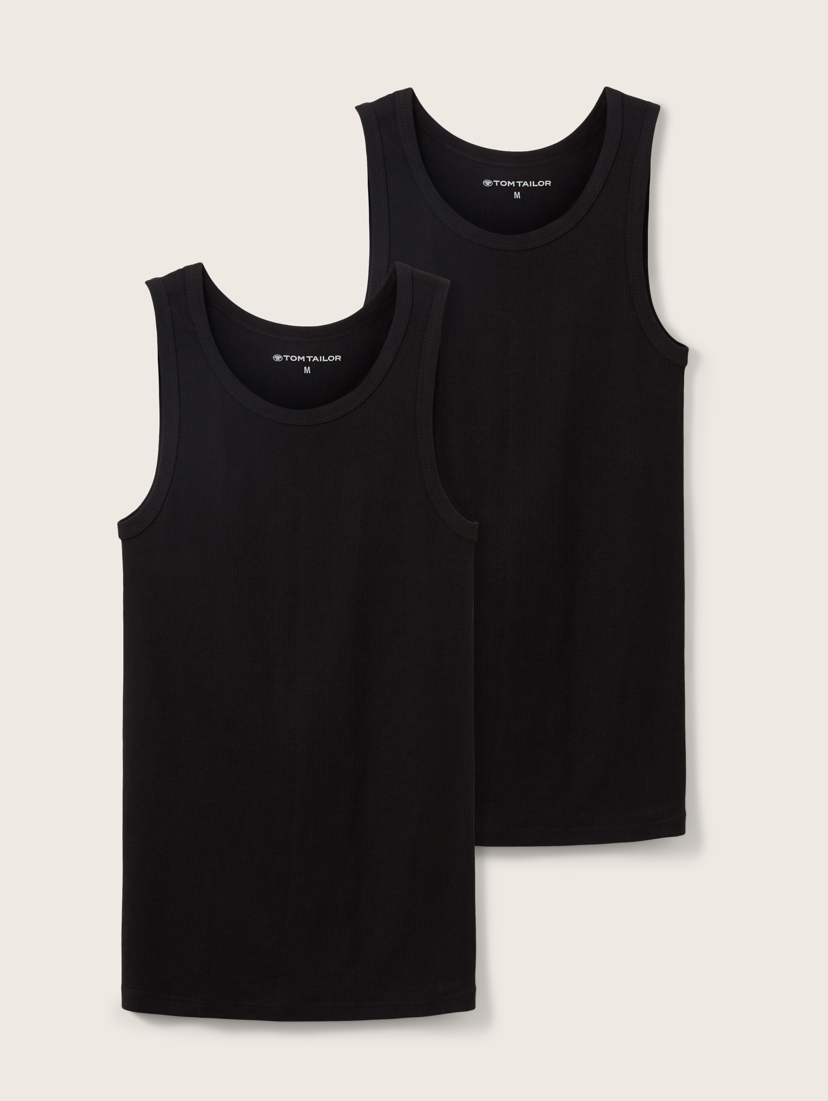 Tanktops mit Rippstruktur im 2er-Pack von Men, black uni