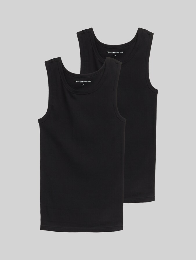 Tanktops mit Rippstruktur im 2er-Pack von Men, black uni
