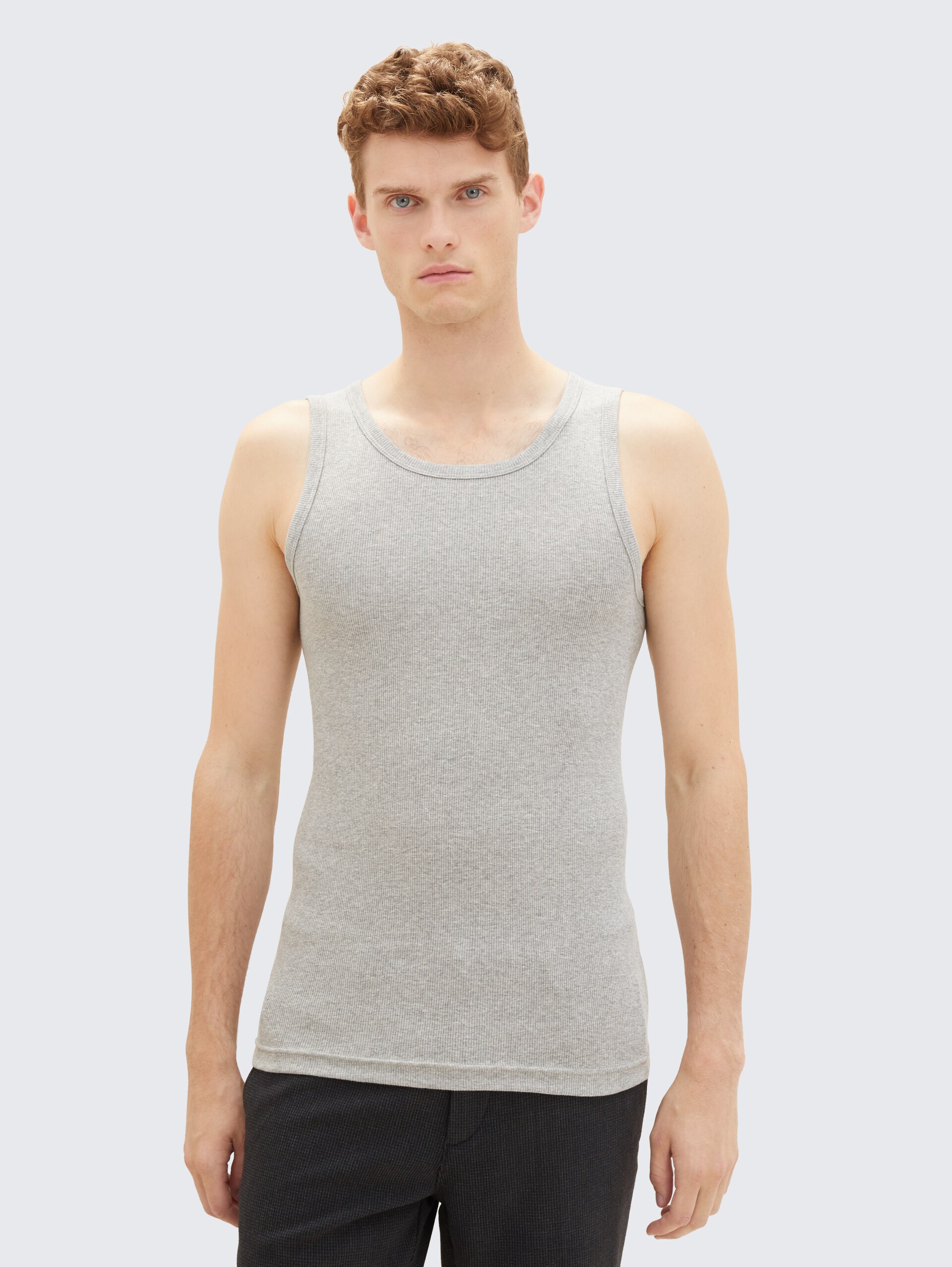 Tanktops mit Rippstruktur im 2er-Pack - grey-medium-melange - Model-Vorderansicht