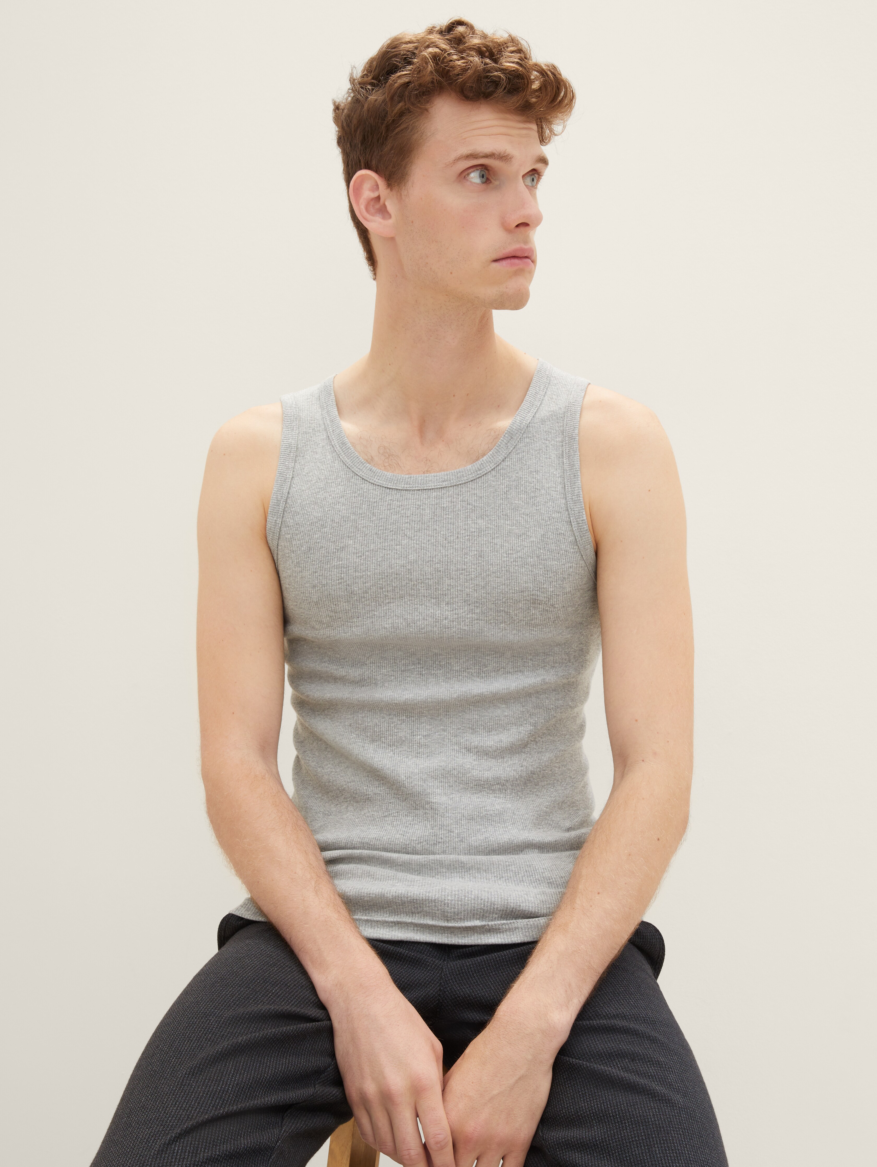 Tanktops mit Rippstruktur im 2er-Pack von Men, grey-medium-melange