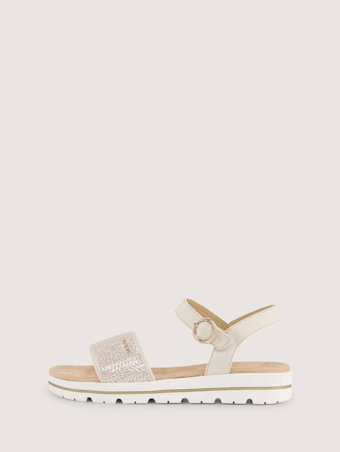 Flache Sandalen mit Flechtmuster - gold - seitliche Produkt-Ansicht