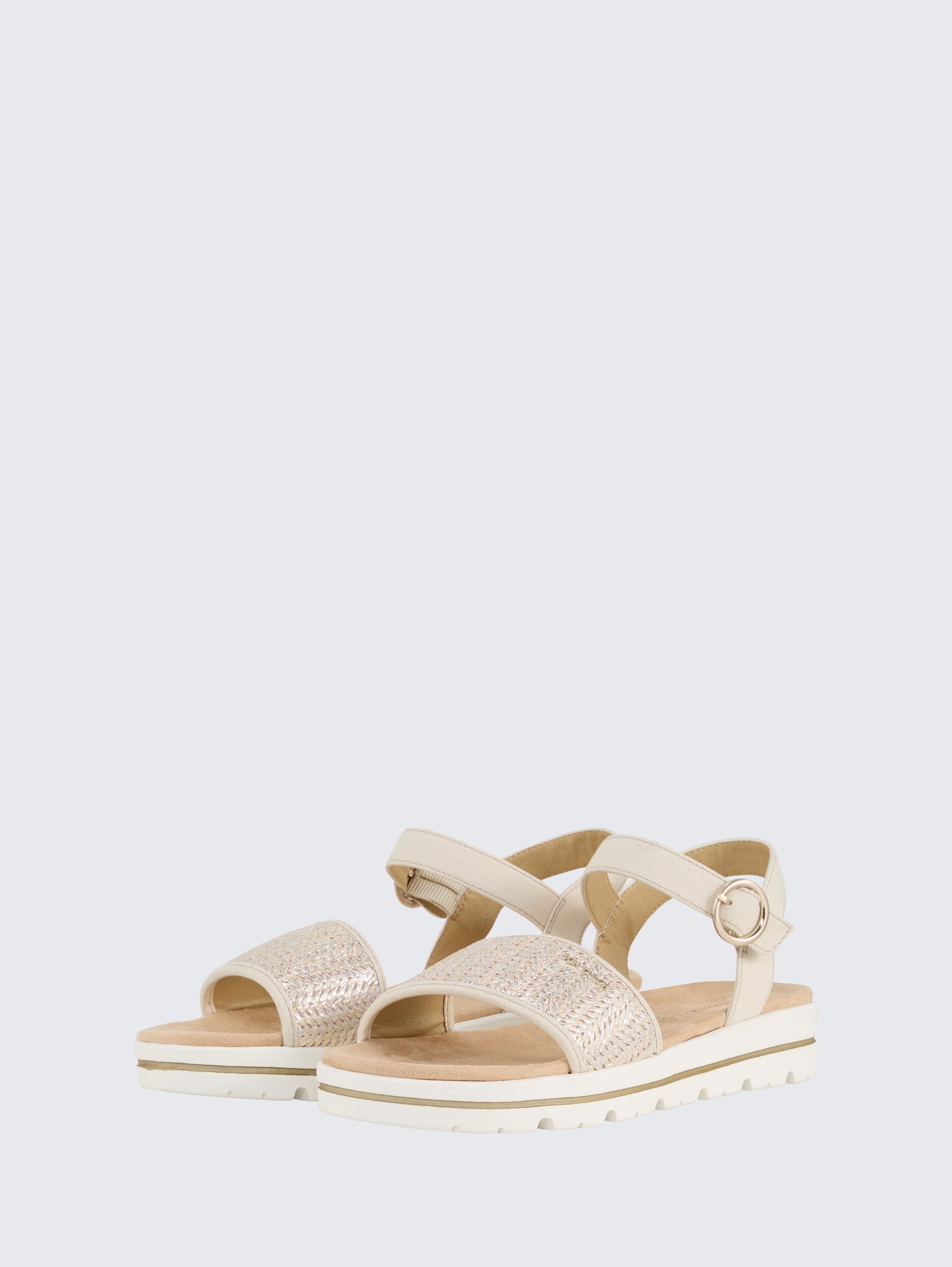 Flache Sandalen mit Flechtmuster - gold - seitliche Produkt-Ansicht