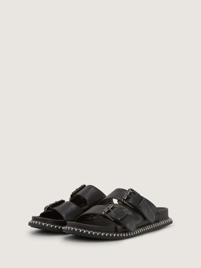 Flat sandals with buckle fastening by Women, black