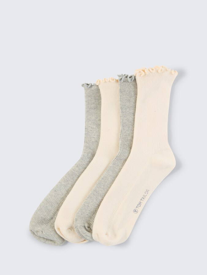 Socks in a pack of 4 with ruffled hem by Women, light grey melange
