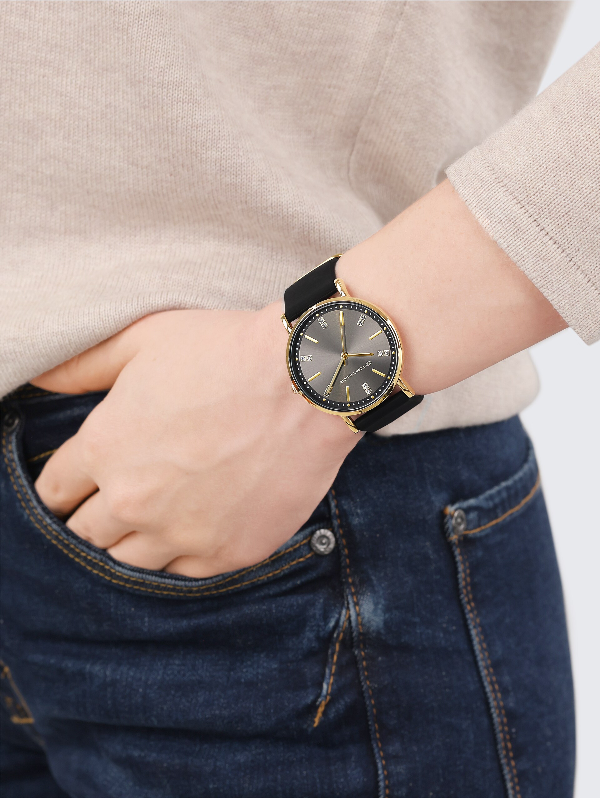 Armbanduhr gold - Ziffernblatt schwarz mit 36mm - gold