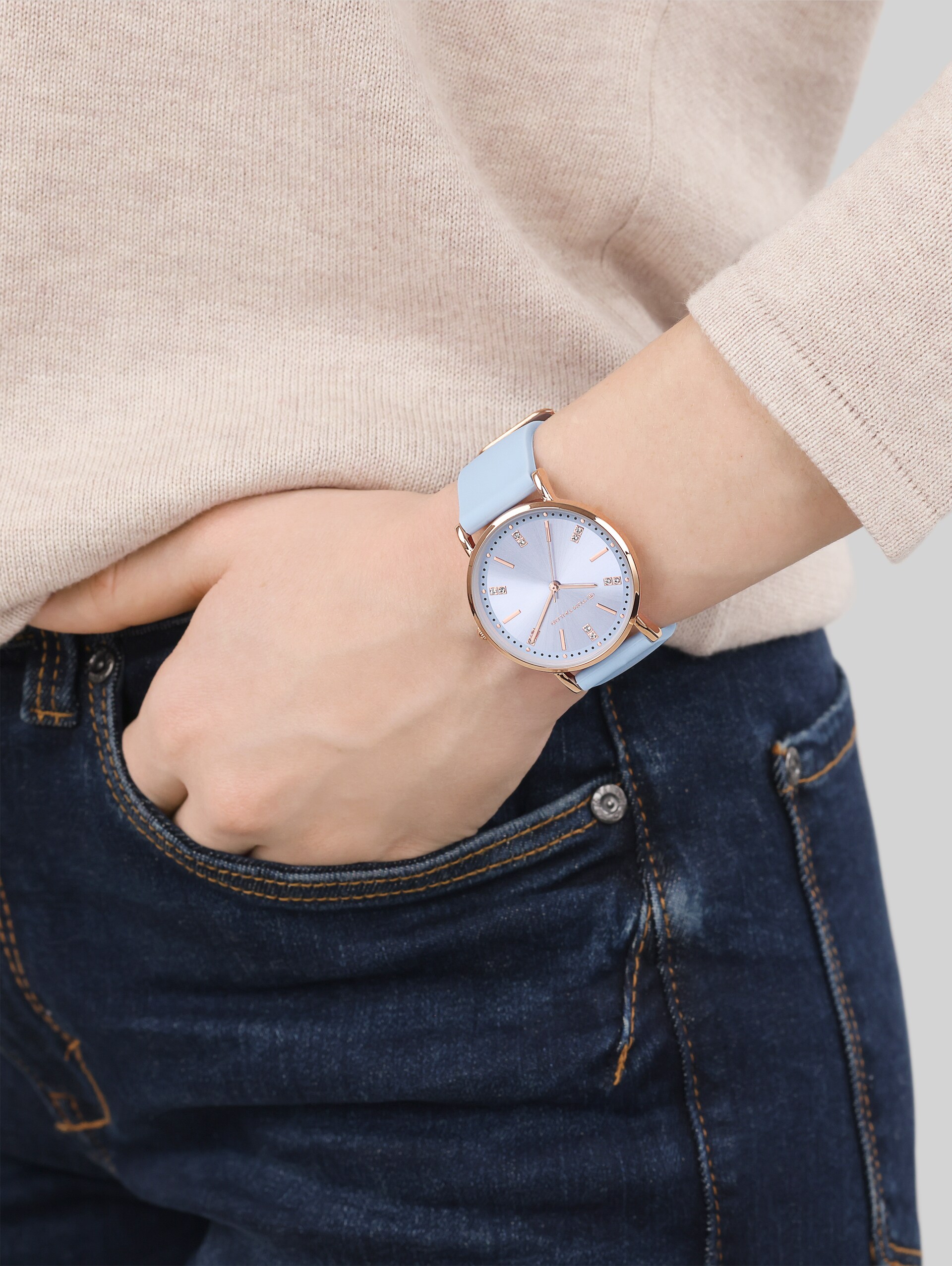 Rose gold wristwatch, blue dial, 36 mm - rose gold