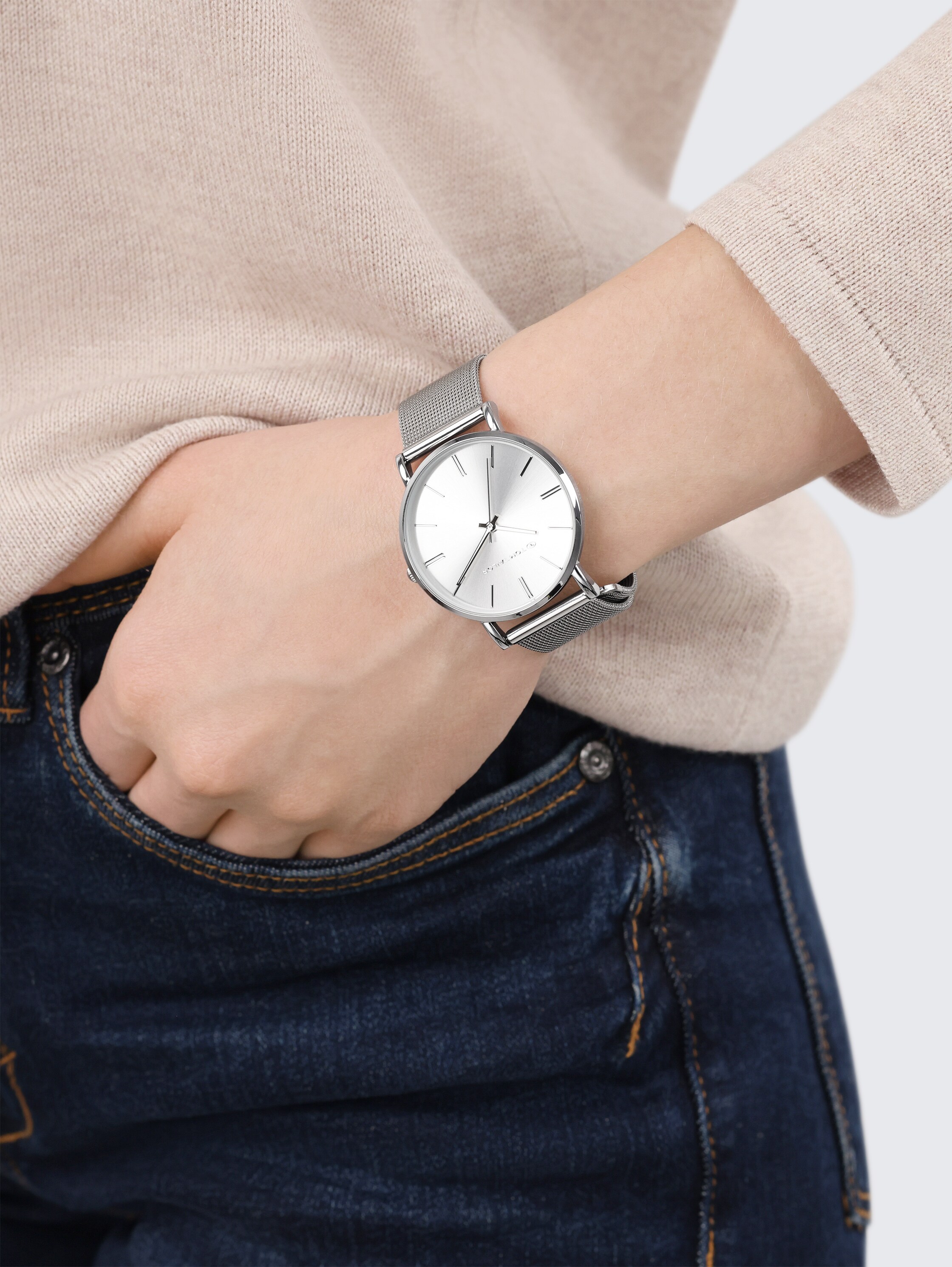 Armbandhorloge van zilverkleurig roestvrij staal met 36 mm - silver - 