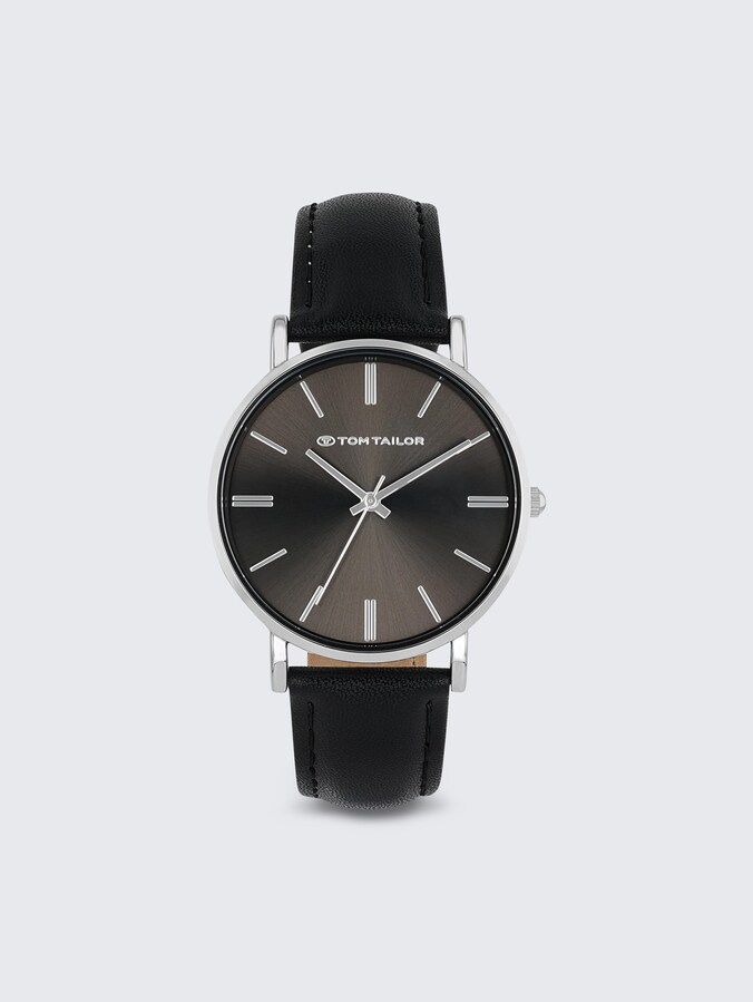 Zilverkleurige armbandhorloge, zwarte wijzerplaat met 36 mm door Women, silver