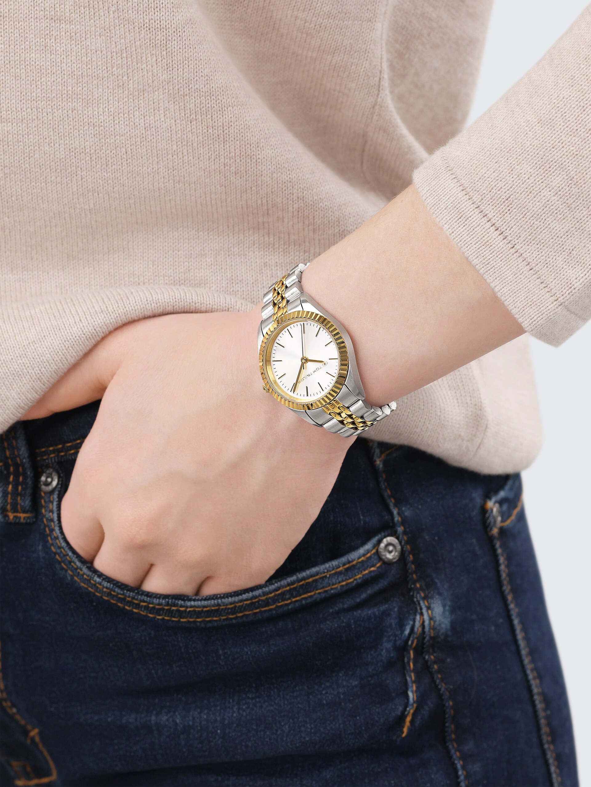 Armbanduhr aus Edelstahl gold/silber mit 31mm - multi-color