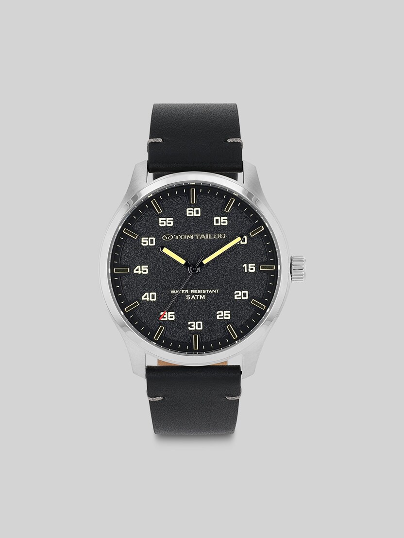 Zilverkleurige armbandhorloge, zwarte wijzerplaat met 40 mm door Men, silver
