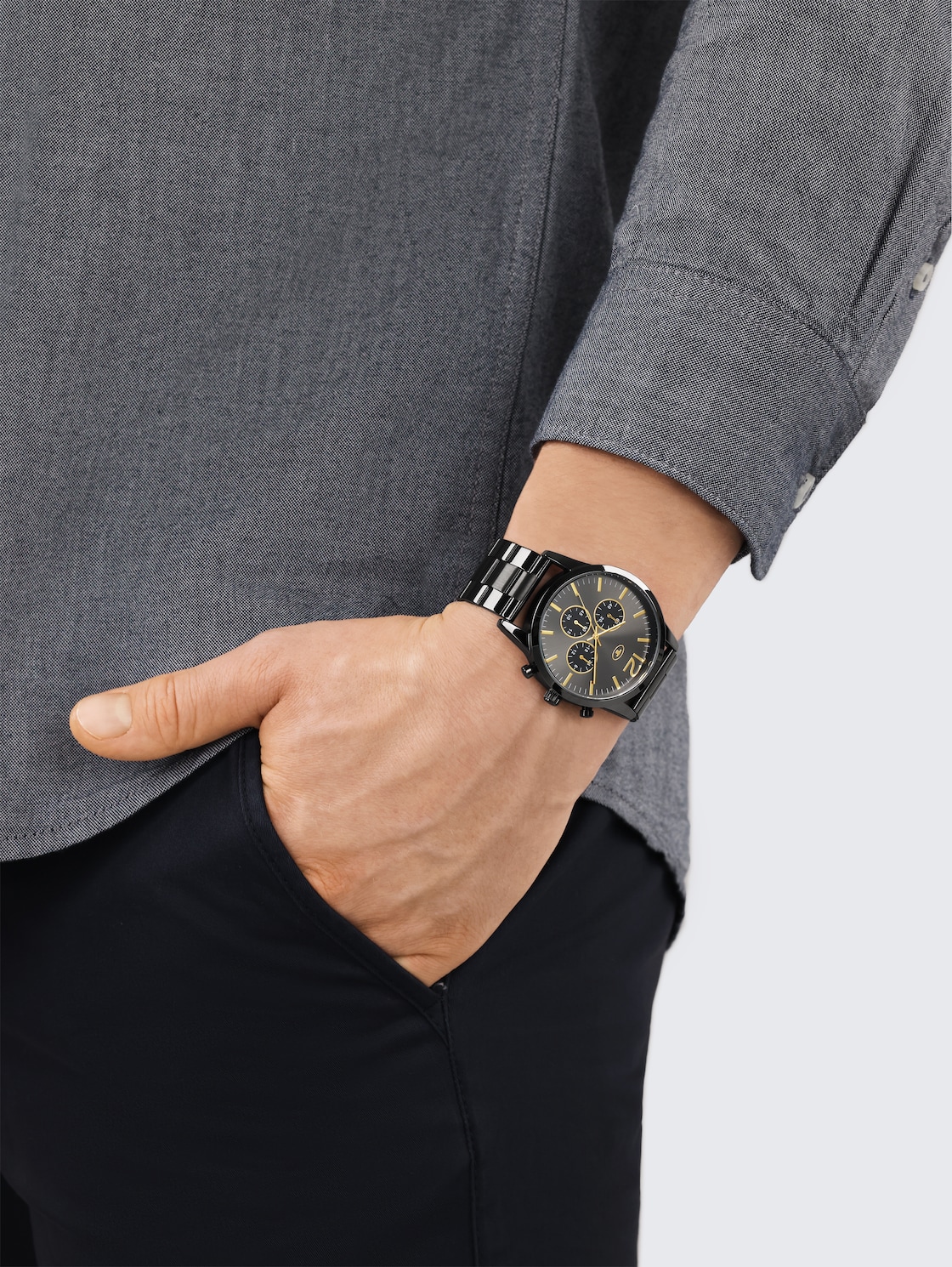 Armbanduhr aus Edelstahl anthrazit mit 42mm - gun