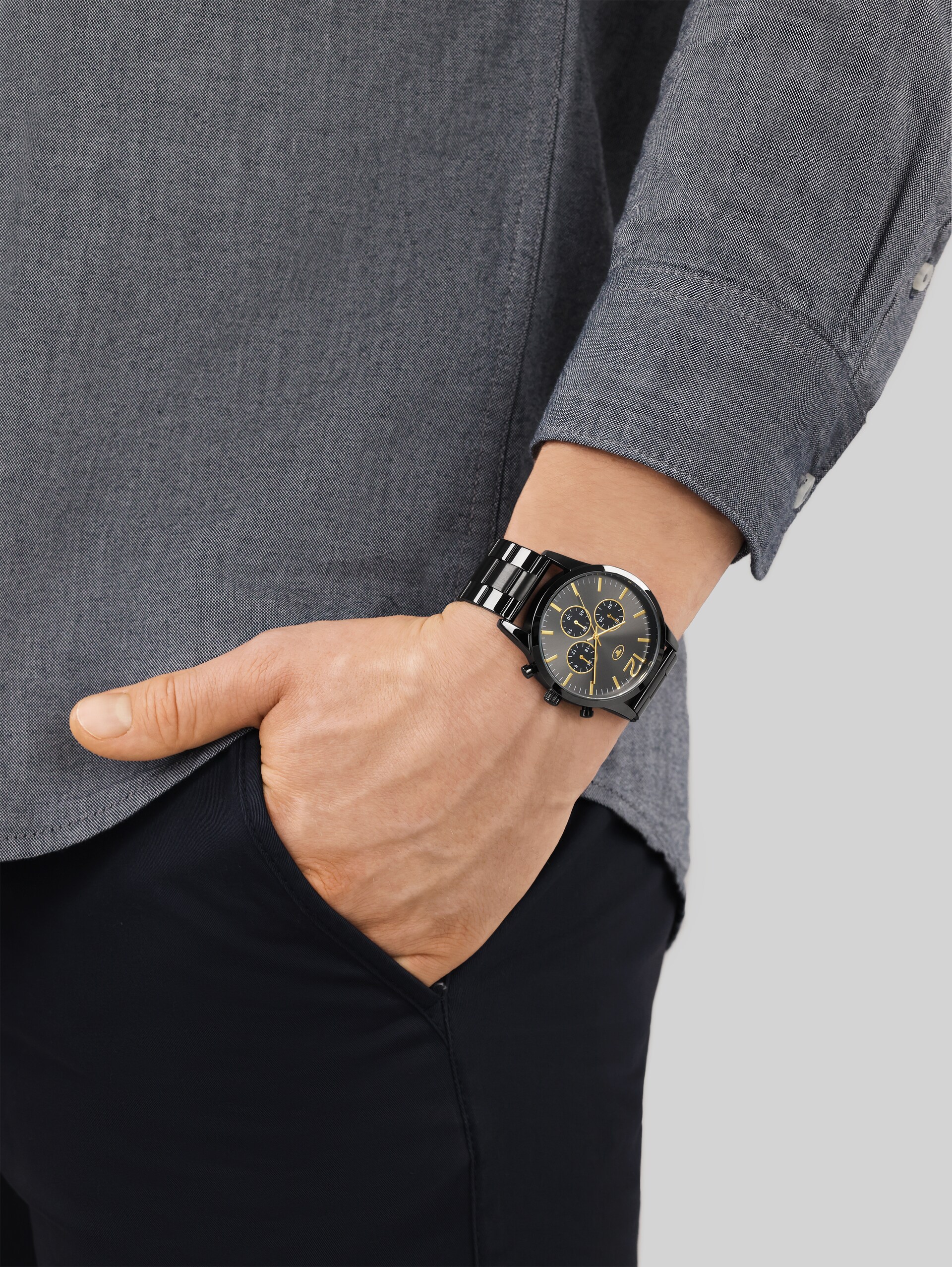 Stainless steel anthracite wristwatch with 42 mm - gun