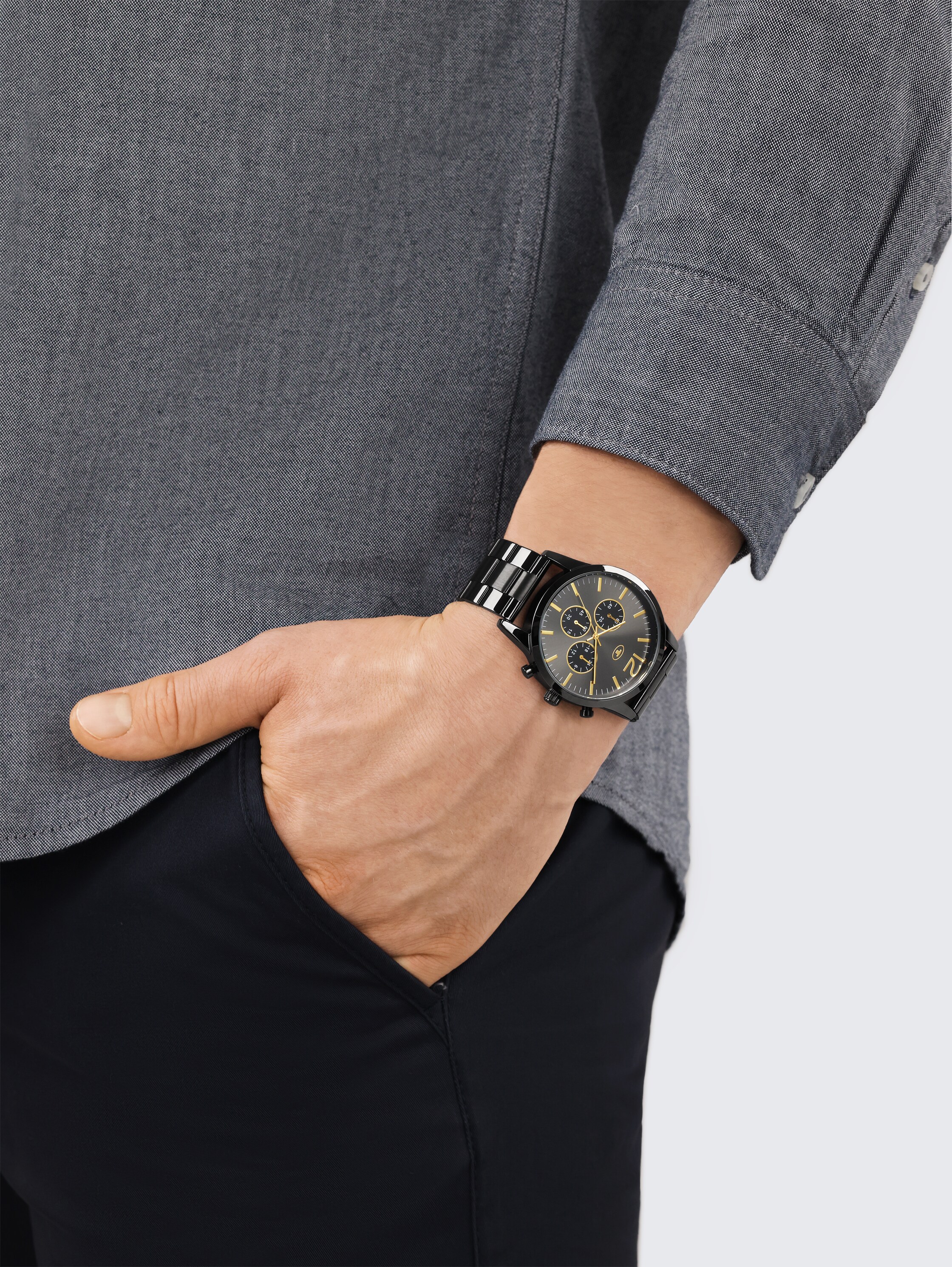 Armbandhorloge van antracietkleurig roestvrij staal met 42 mm - gun - 