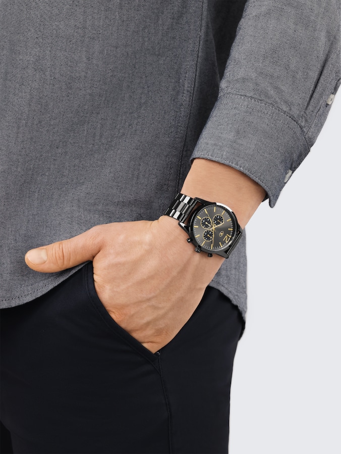 Armbanduhr aus Edelstahl anthrazit mit 42mm von Men, gun