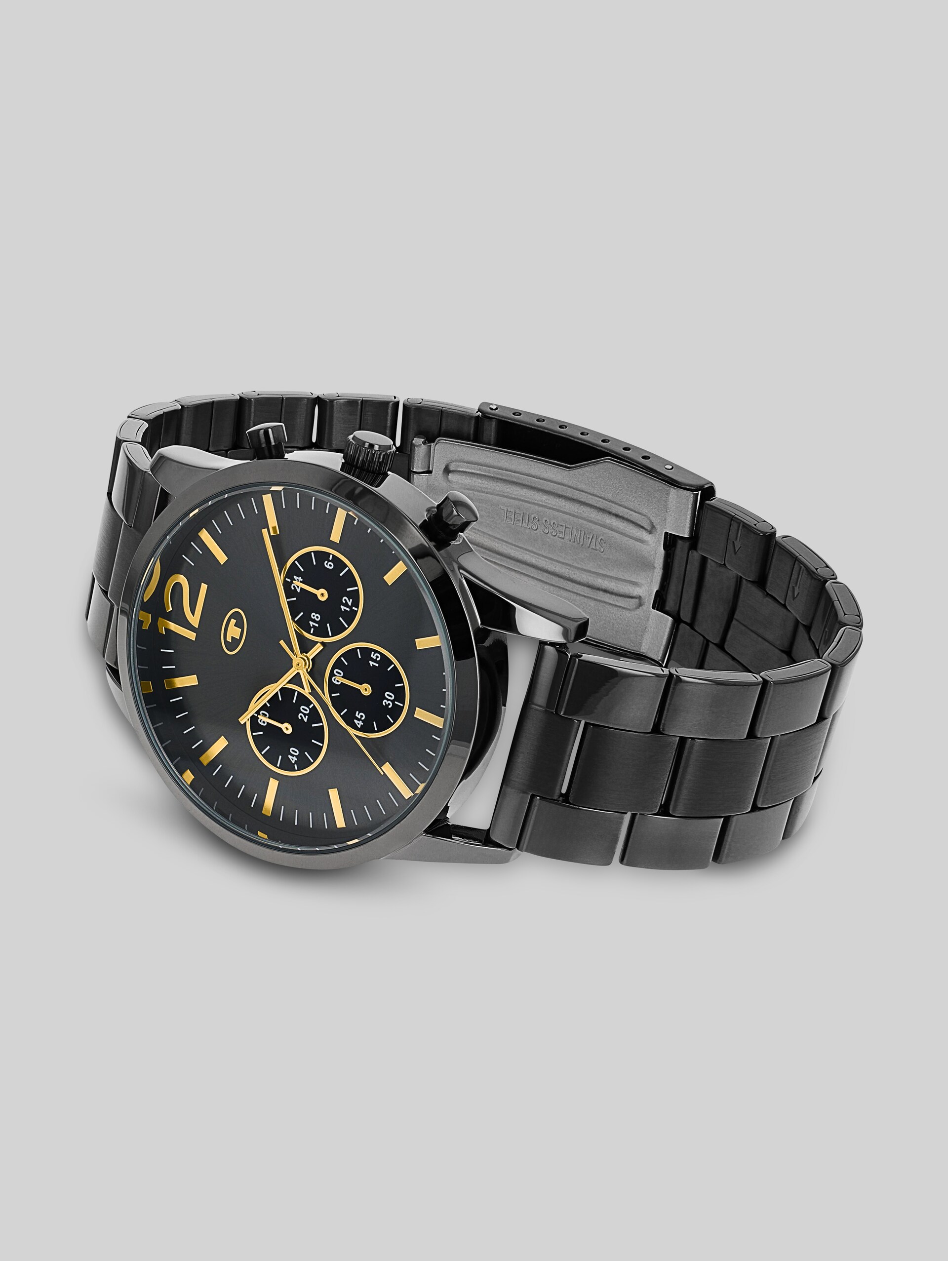Stainless steel anthracite wristwatch with 42 mm - gun