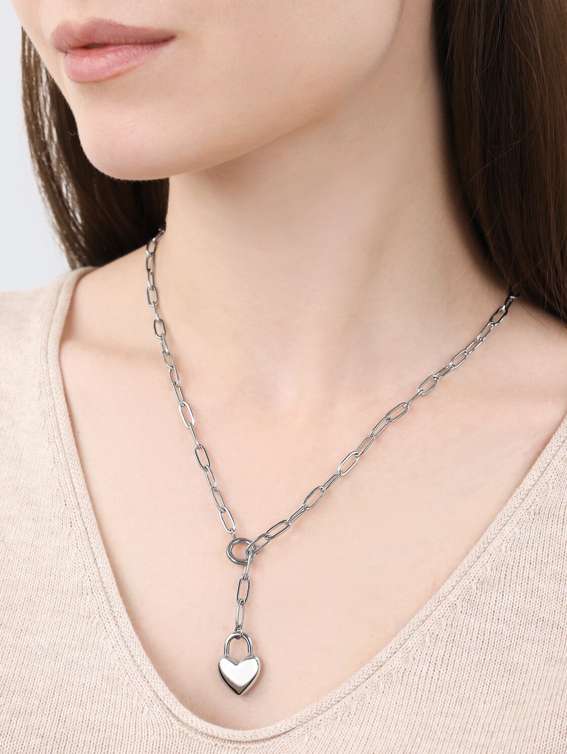 Halskette mit Herz Anhänger aus Edelstahl silber - silver