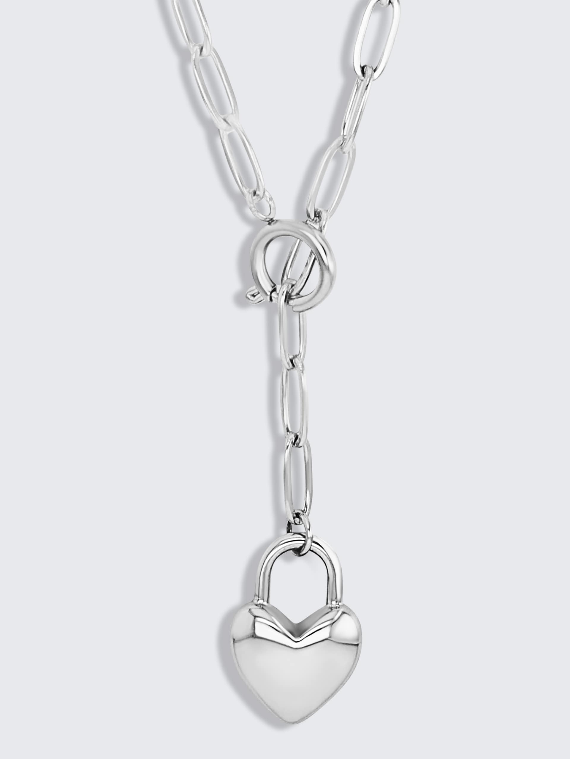 Halskette mit Herz Anhänger aus Edelstahl silber - silver