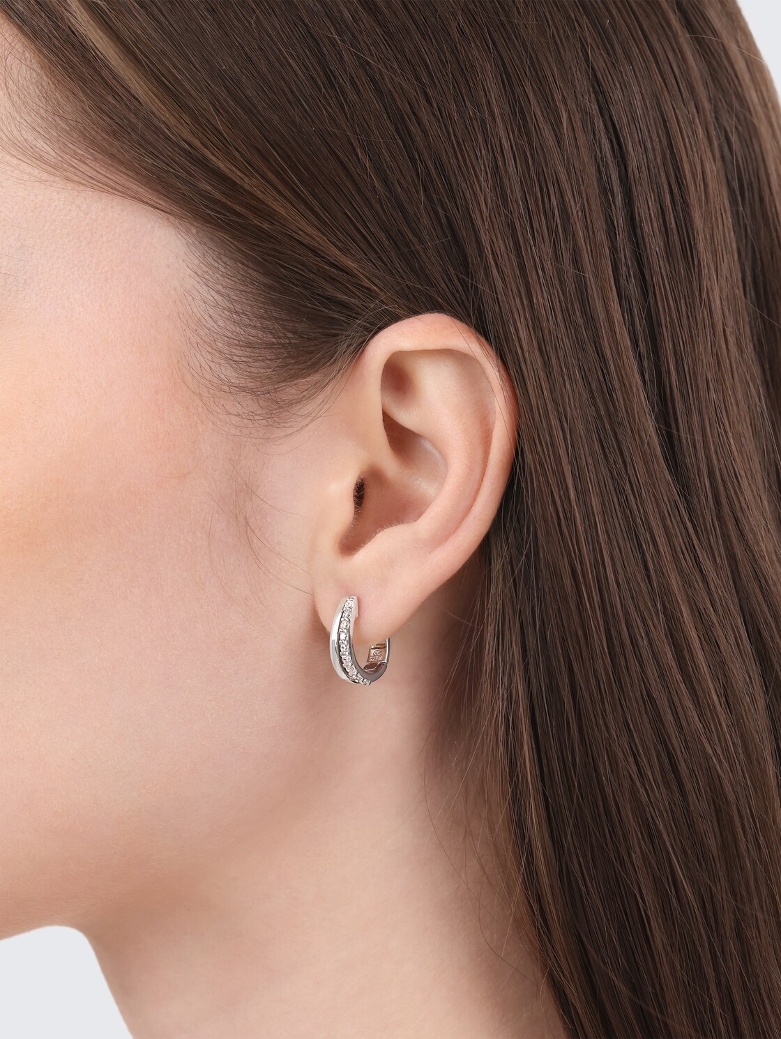 Hoop earrings, 925 silver - White zirconia stone - silver